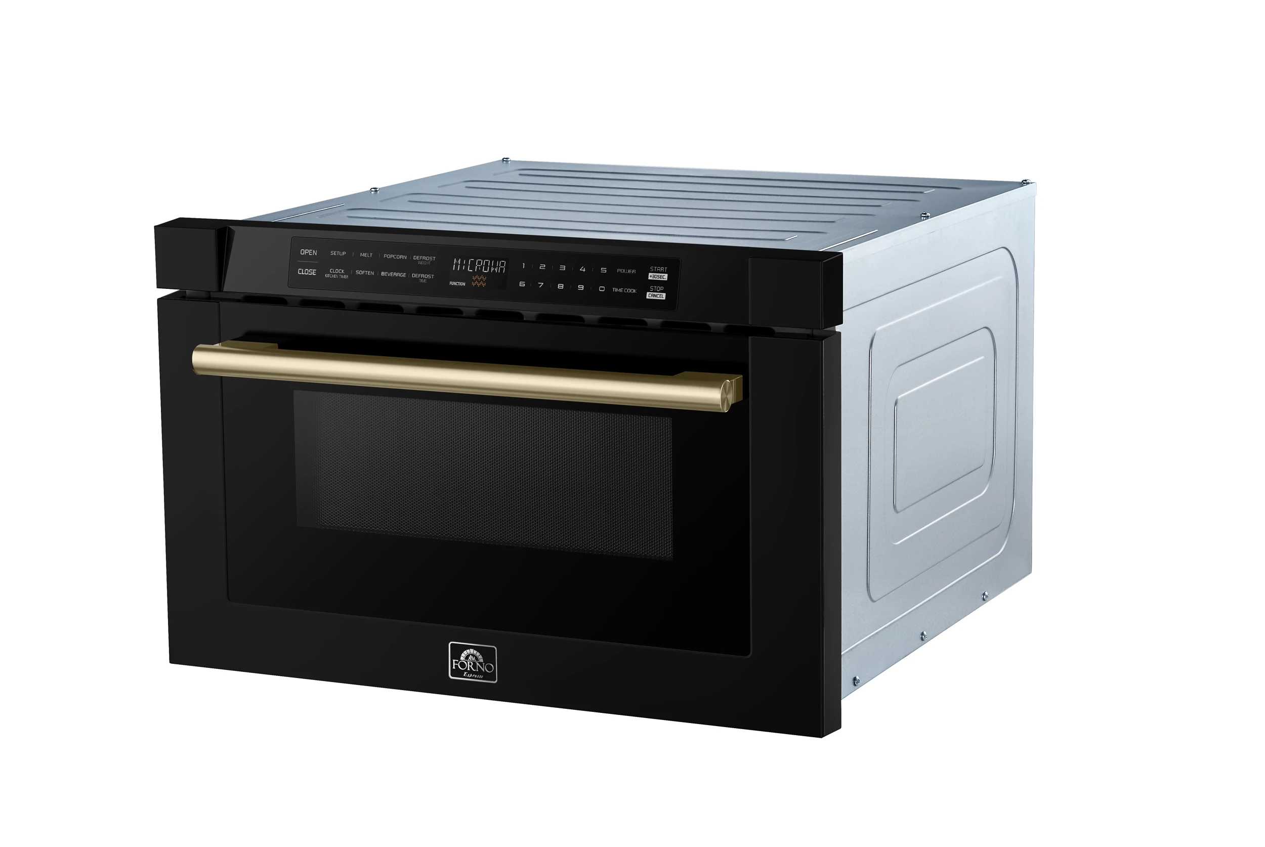 Capoliveri Espresso 24-Inch Microwave Drawer, Black, 1.2 cu.ft, 1500 Watts, Built-In, Touch Control LCD Display, Auto-Touch Open/Close, 11 Power Levels, Sensor Cooking FMWDR300024BLK
