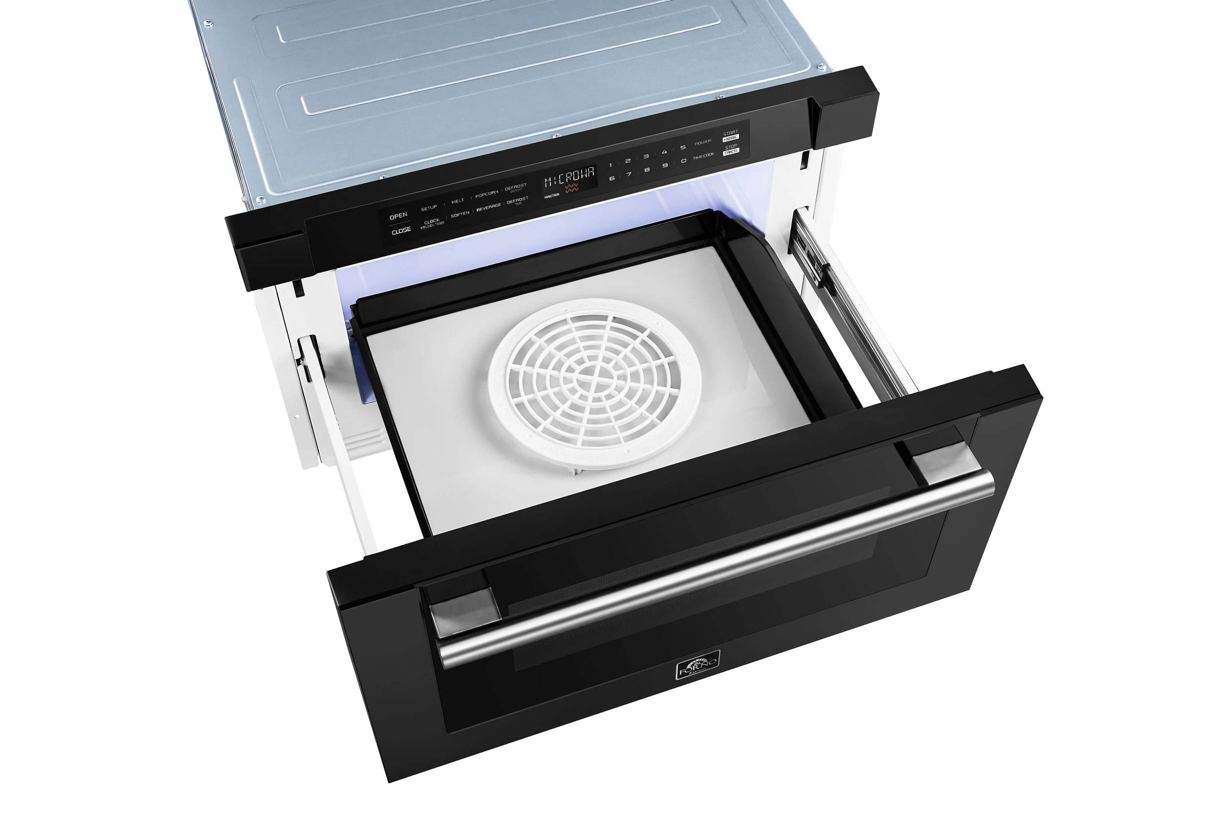 Capoliveri Espresso 24-Inch Microwave Drawer, Black, 1.2 cu.ft, 1500 Watts, Built-In, Touch Control LCD Display, Auto-Touch Open/Close, 11 Power Levels, Sensor Cooking FMWDR300024BLK