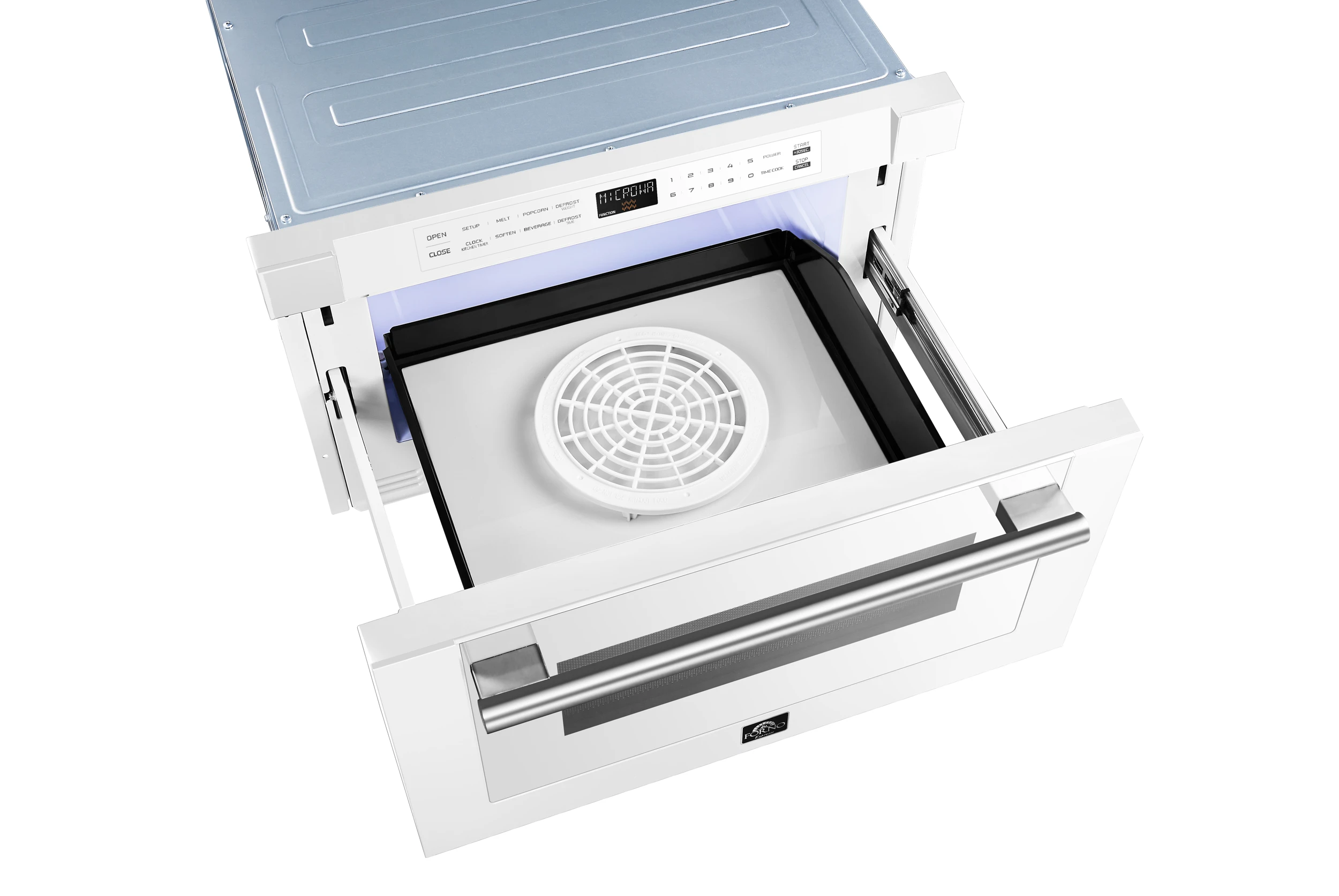 Capoliveri Espresso 24-Inch Microwave Drawer, White, 1.2 cu.ft, 1500 Watts, Built-In, Touch Control LCD Display, Auto-Touch Open/Close, 11 Power Levels, Sensor Cooking FMWDR300024WHT