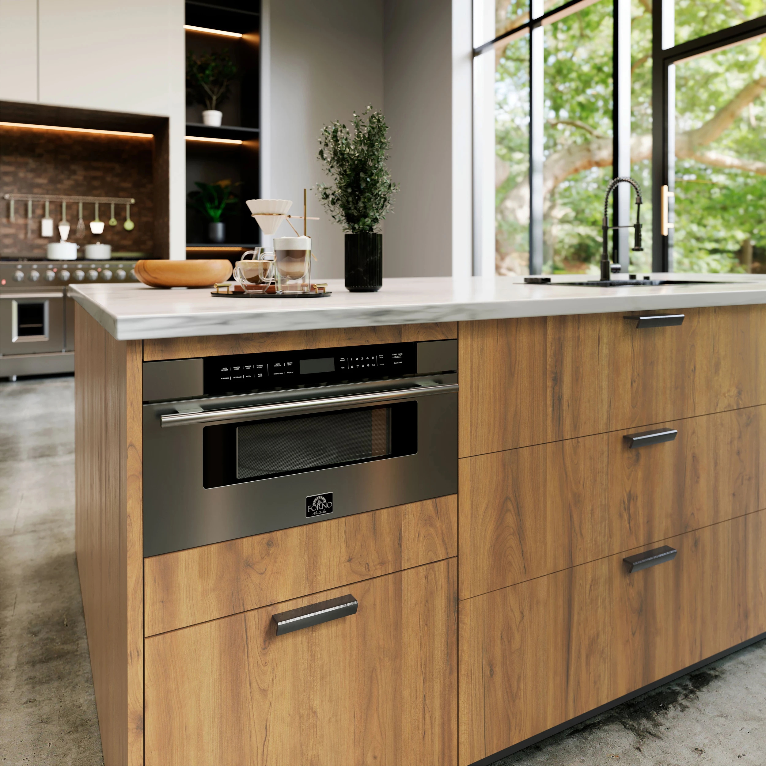 Capoliveri 30-Inch Microwave Drawer, Stainless Steel, 1.2 cu.ft, 1500 Watts, Built-In, Touch Control LCD Display, Auto-Touch Open/Close, 11 Power Levels, Sensor Cooking FMWDR300030