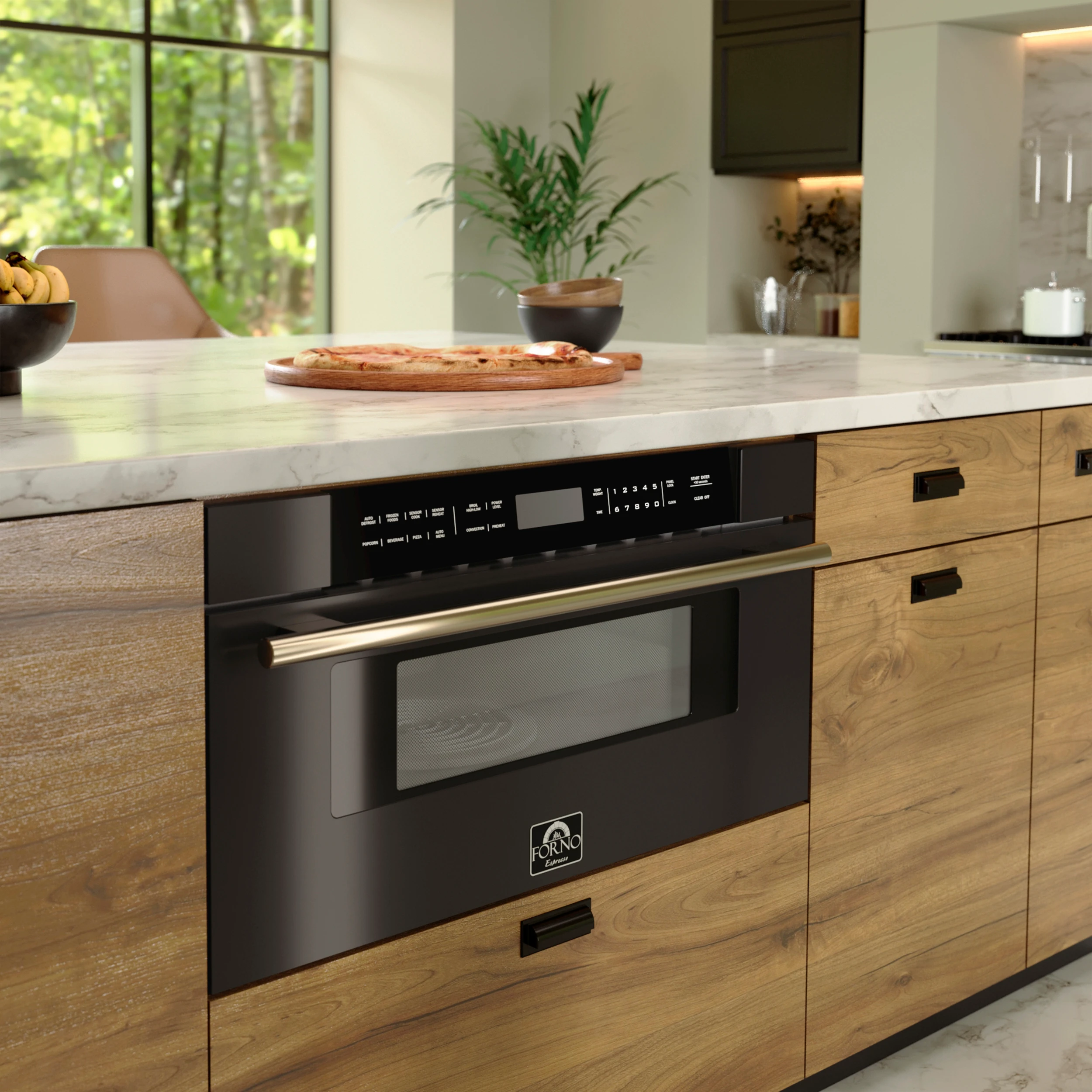 Capoliveri Espresso 30-Inch Microwave Drawer, Black, 1.2 cu.ft, 1500 Watts, Built-In, Touch Control LCD Display, Auto-Touch Open/Close, 11 Power Levels, Sensor Cooking FMWDR300030BLK