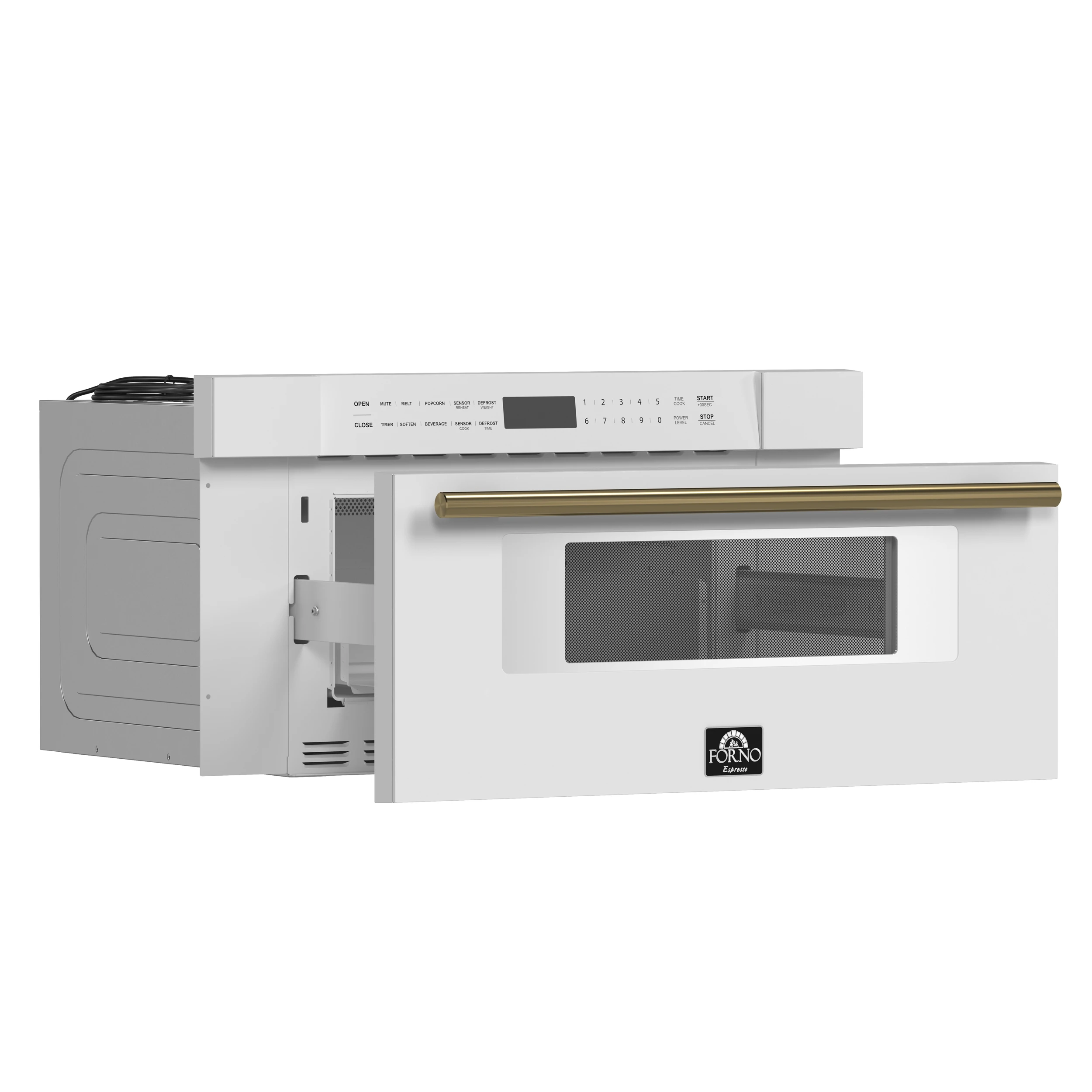 Capoliveri Espresso 30-Inch Microwave Drawer, White, 1.2 cu.ft, 1500 Watts, Built-In, Touch Control LCD Display, Auto-Touch Open/Close, 11 Power Levels, Sensor Cooking FMWDR300030WHT