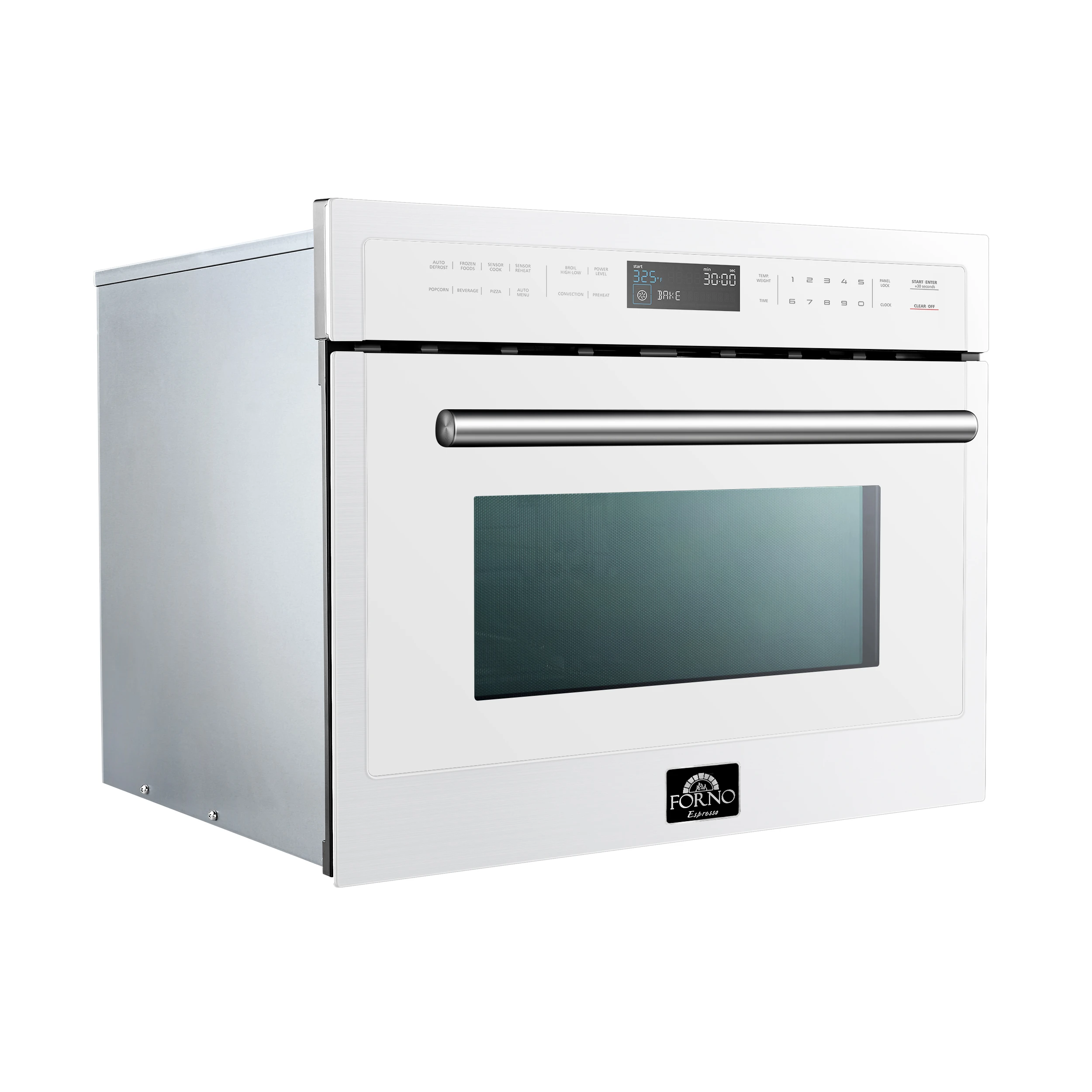 Oliena Espresso White 24-Inch Built-In Microwave and Convection Oven Combo, 1.6 cu.ft, 1750W Convection, 1000W Microwave, Stainless Steel Interior, Glass Touch Controls, Sensor Cooking FMWDR309324WHT