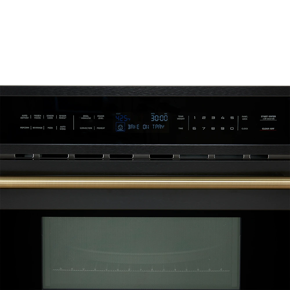 Oliena Espresso Black 30-Inch Built-In Microwave and Convection Oven Combo, 1.6 cu.ft, 1750W Convection, 1000W Microwave, Stainless Steel Interior, Glass Touch Controls, Sensor Cooking FMWDR309330BLK