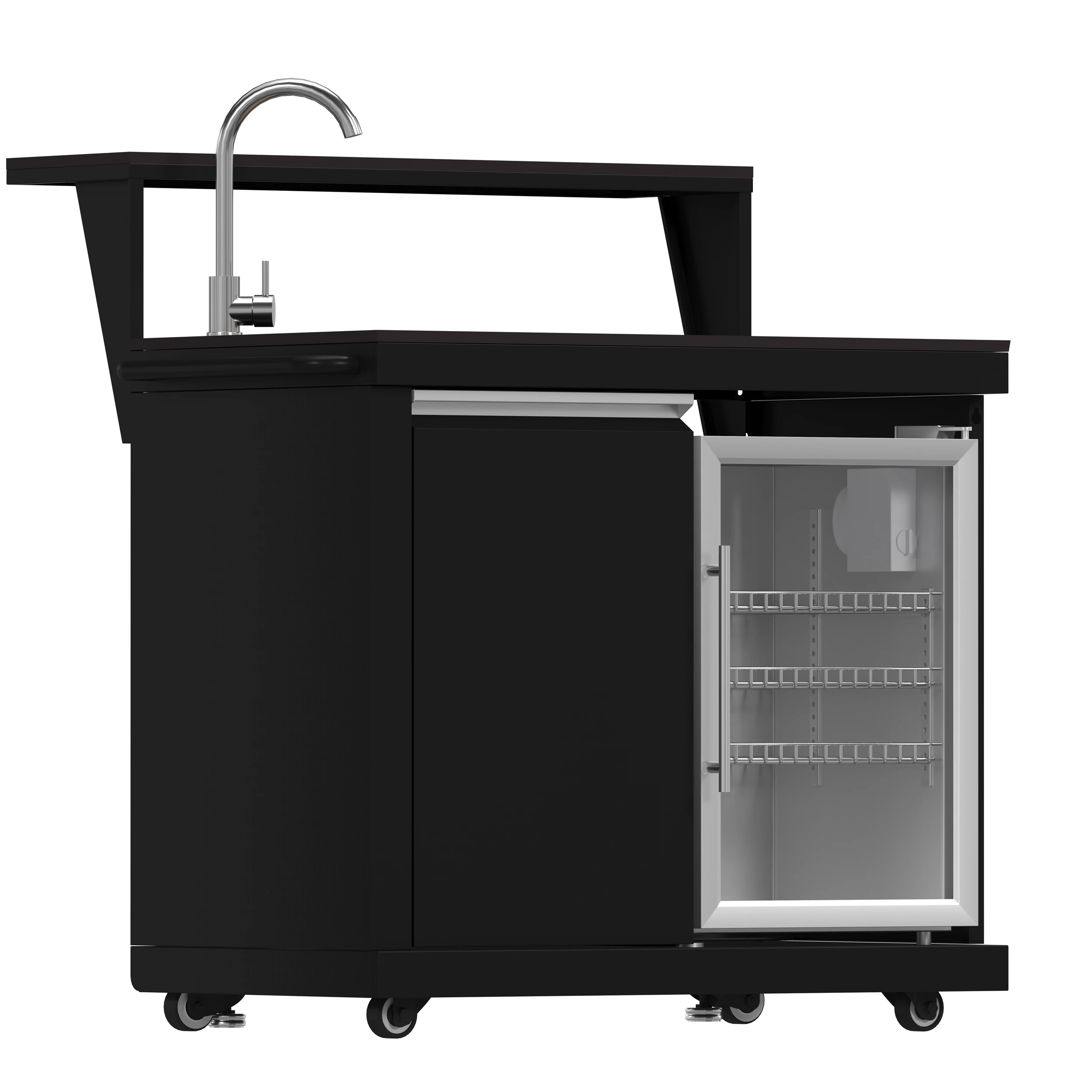 All’Aperto 87,600 BTU Outdoor Kitchen, 4 Burners, Infrared Burners, Side Burner, Black Sintered Stone Countertops, Gas Pizza Oven, Sink Module, Bar & Beverage Center FODKT2551BLK