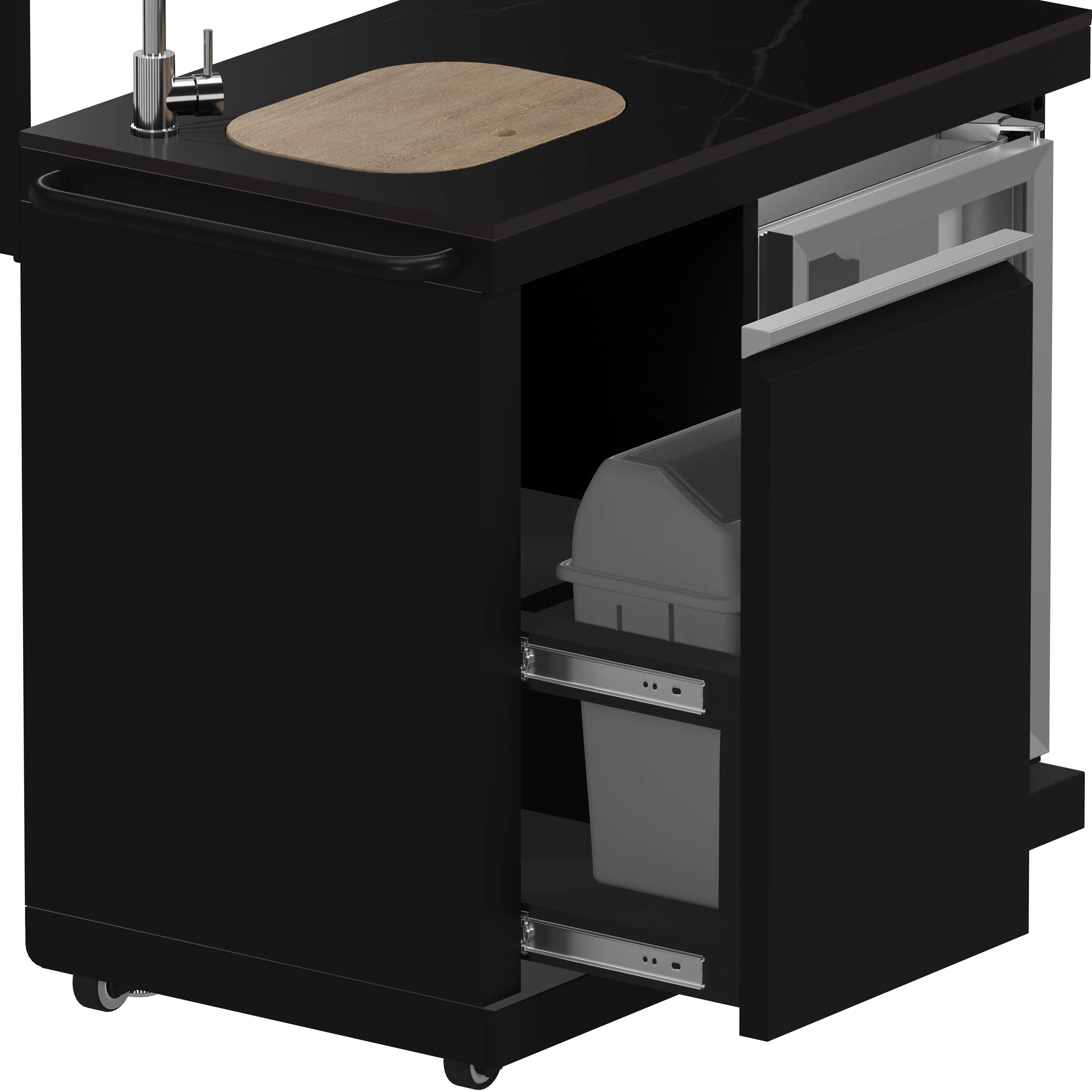 All’Aperto 87,600 BTU Outdoor Kitchen, 4 Burners, Infrared Burners, Side Burner, Black Sintered Stone Countertops, Gas Pizza Oven, Sink Module, Bar & Beverage Center FODKT2551BLK
