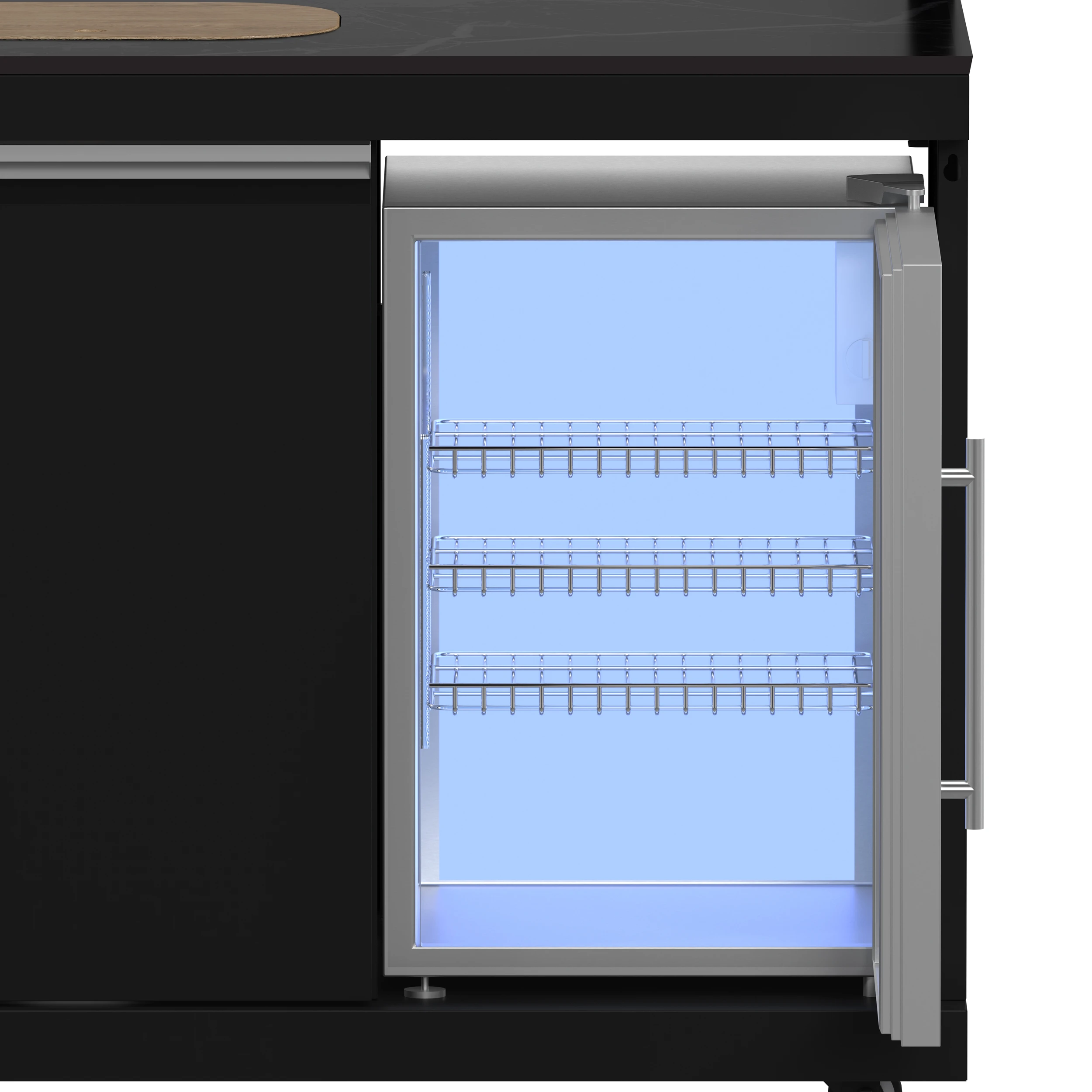 All’Aperto 87,600 BTU Outdoor Kitchen, 4 Burners, Infrared Burners, Side Burner, Black Sintered Stone Countertops, Gas Pizza Oven, Sink Module, Bar & Beverage Center FODKT2551BLK