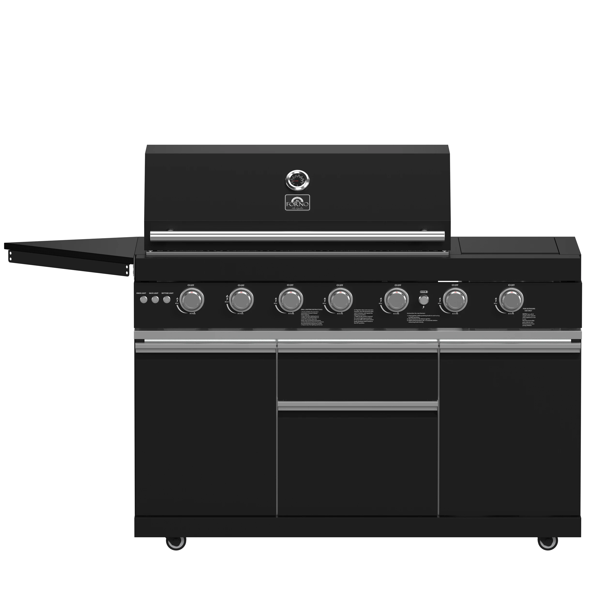 All’Aperto 87,600 BTU Outdoor Kitchen, 4 Burners, Infrared Burners, Side Burner, Black Sintered Stone Countertops, Gas Pizza Oven, Sink Module, Bar & Beverage Center FODKT2551BLK