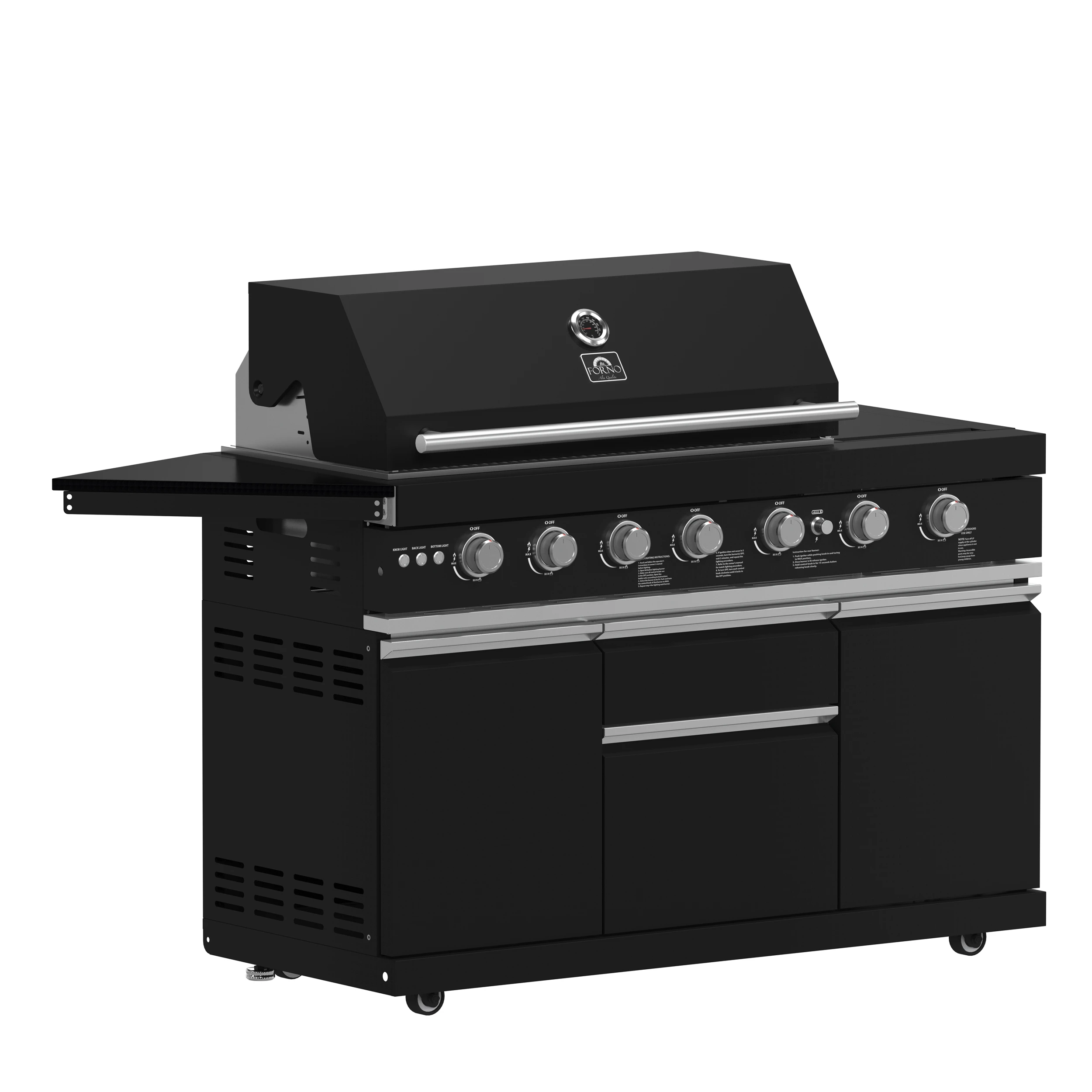 All’Aperto 87,600 BTU Outdoor Kitchen, 4 Burners, Infrared Burners, Side Burner, Black Sintered Stone Countertops, Gas Pizza Oven, Sink Module, Bar & Beverage Center FODKT2551BLK