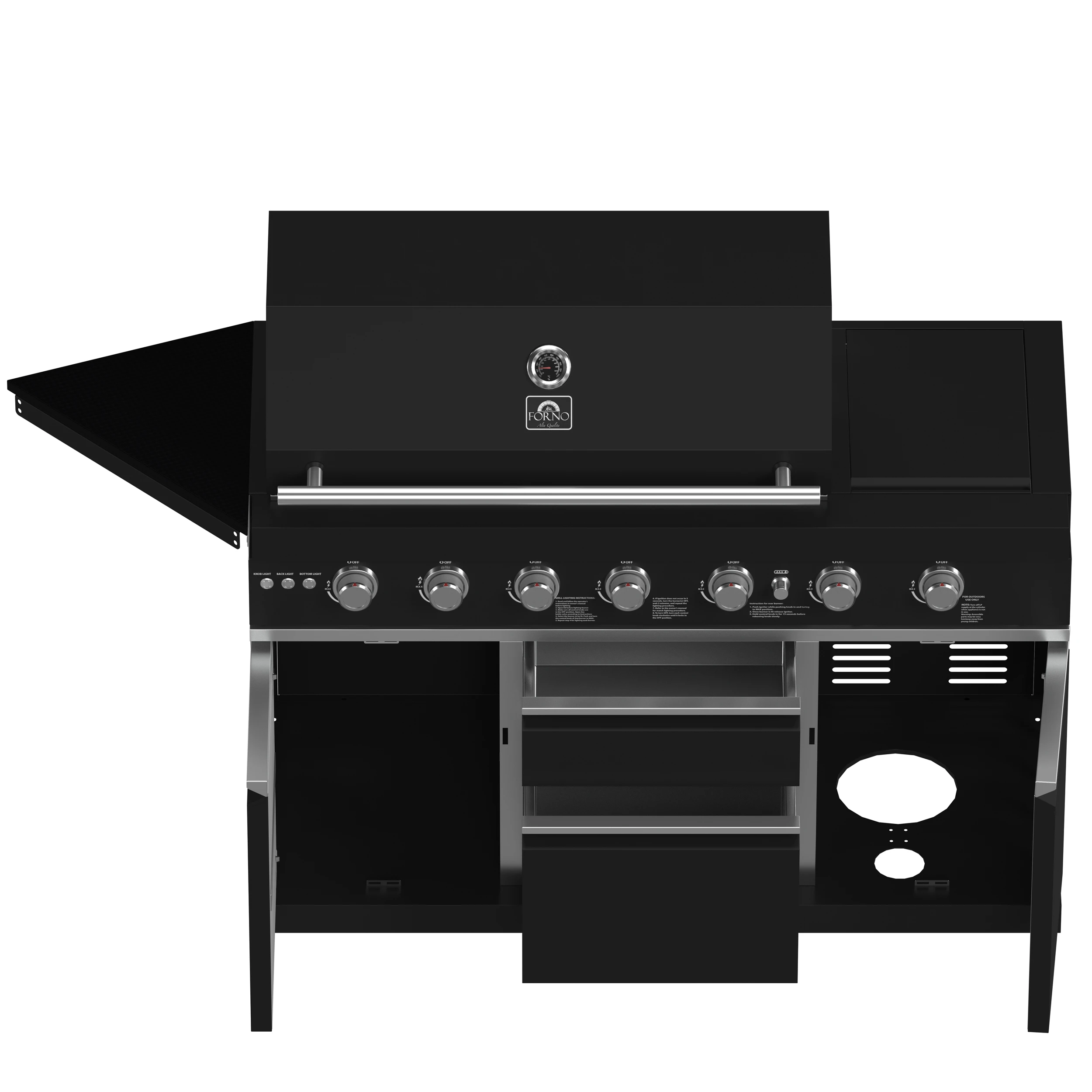 All’Aperto 87,600 BTU Outdoor Kitchen, 4 Burners, Infrared Burners, Side Burner, Black Sintered Stone Countertops, Gas Pizza Oven, Sink Module, Bar & Beverage Center FODKT2551BLK