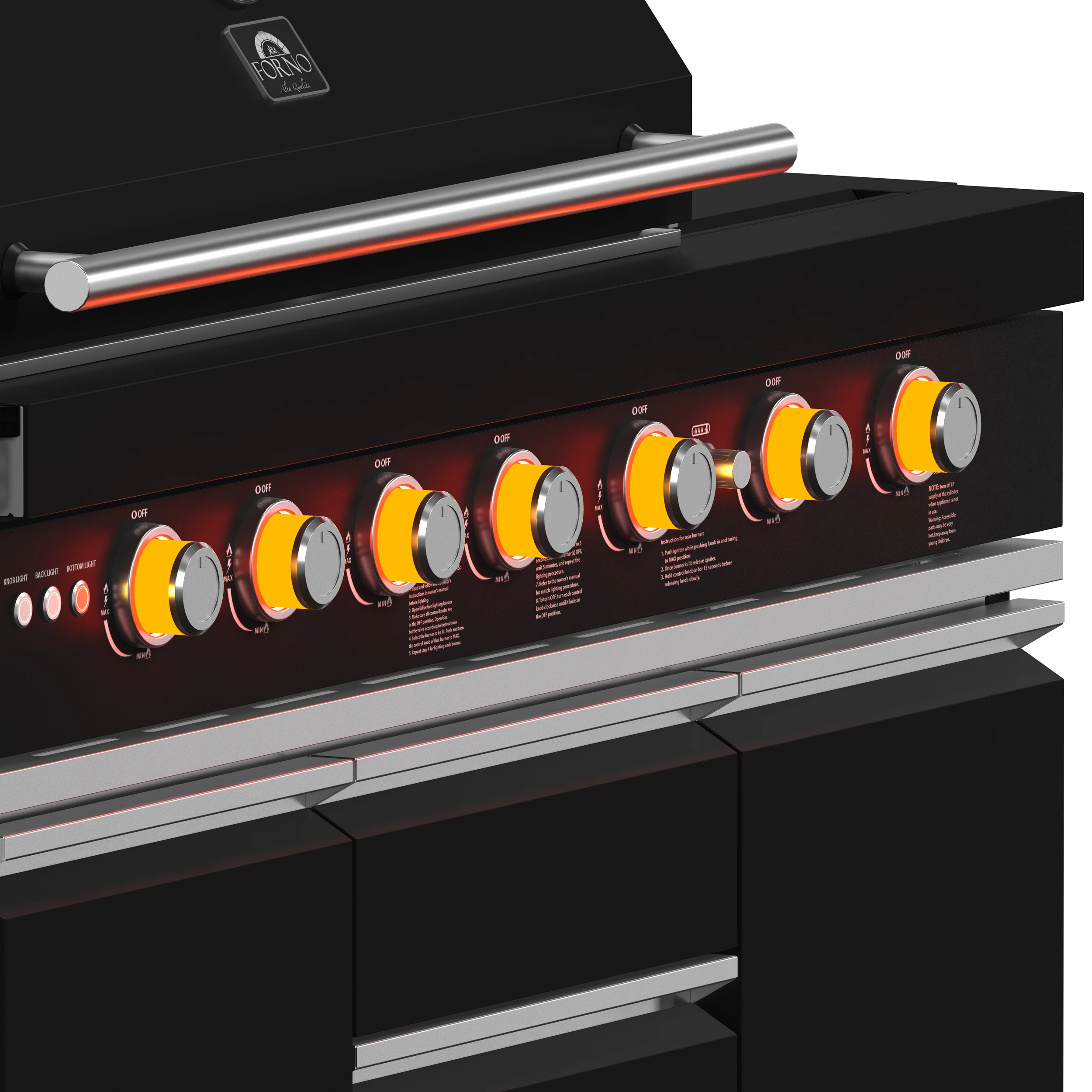 All’Aperto 87,600 BTU Outdoor Kitchen, 4 Burners, Infrared Burners, Side Burner, Black Sintered Stone Countertops, Gas Pizza Oven, Sink Module, Bar & Beverage Center FODKT2551BLK