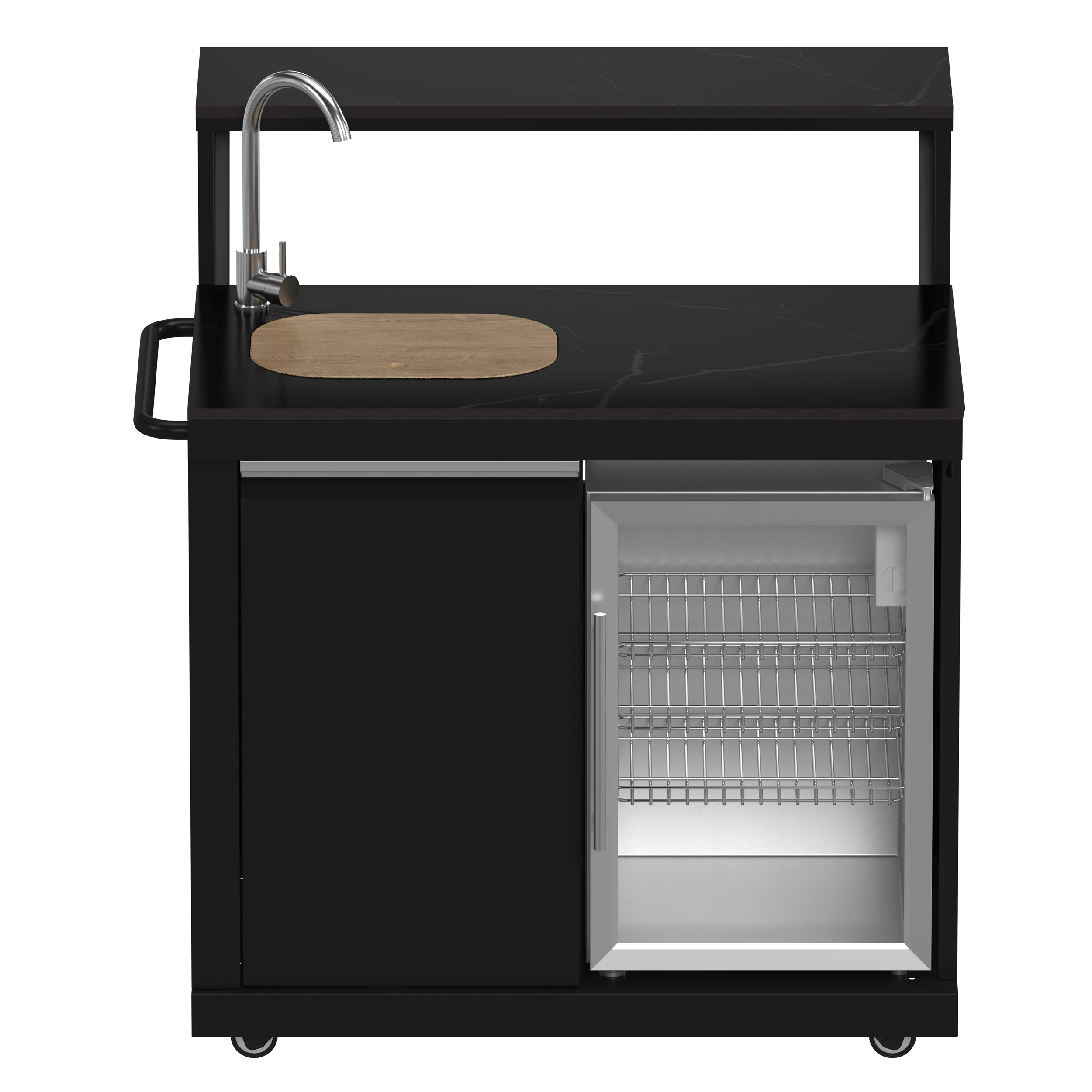 All’Aperto 99,600 BTU Outdoor Kitchen, 5 Burners, Infrared Burners, Side Burner, Black Sintered Stone Countertops, Gas Pizza Oven, Sink Module, Bar & Beverage Center FODKT2568BLK