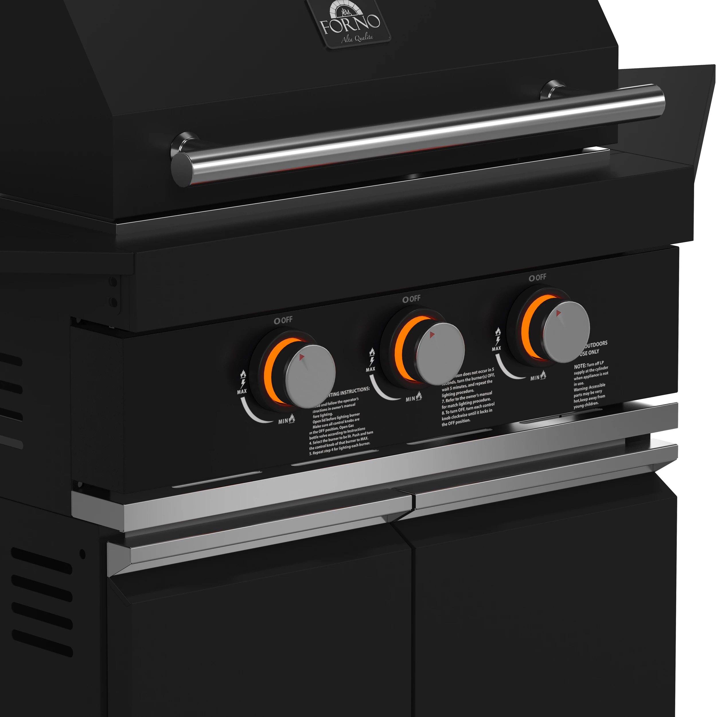 All’Aperto 99,600 BTU Outdoor Kitchen, 5 Burners, Infrared Burners, Side Burner, Black Sintered Stone Countertops, Gas Pizza Oven, Sink Module, Bar & Beverage Center FODKT2568BLK