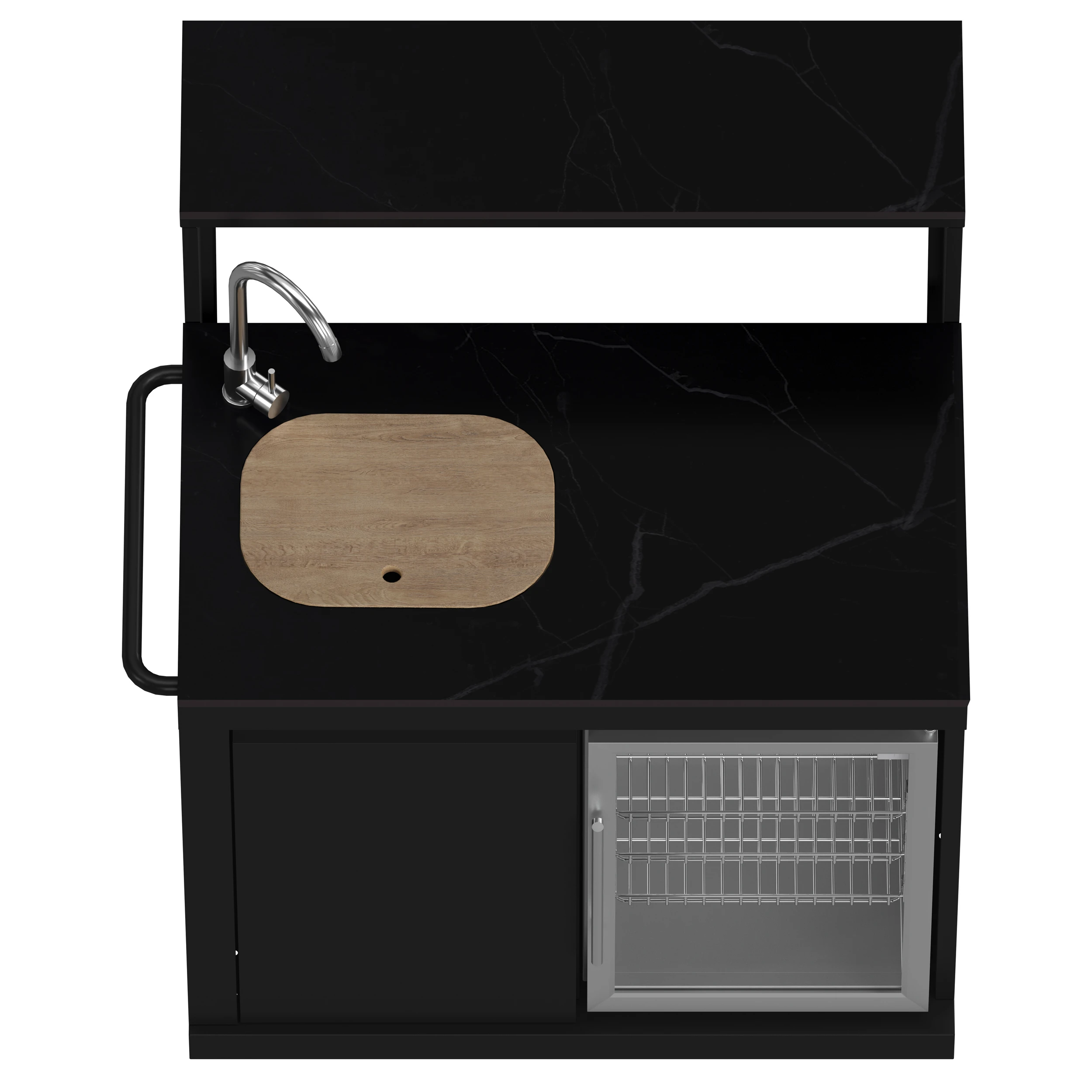 All’Aperto 99,600 BTU Outdoor Kitchen, 5 Burners, Infrared Burners, Side Burner, Black Sintered Stone Countertops, Gas Pizza Oven, Sink Module, Bar & Beverage Center FODKT2568BLK