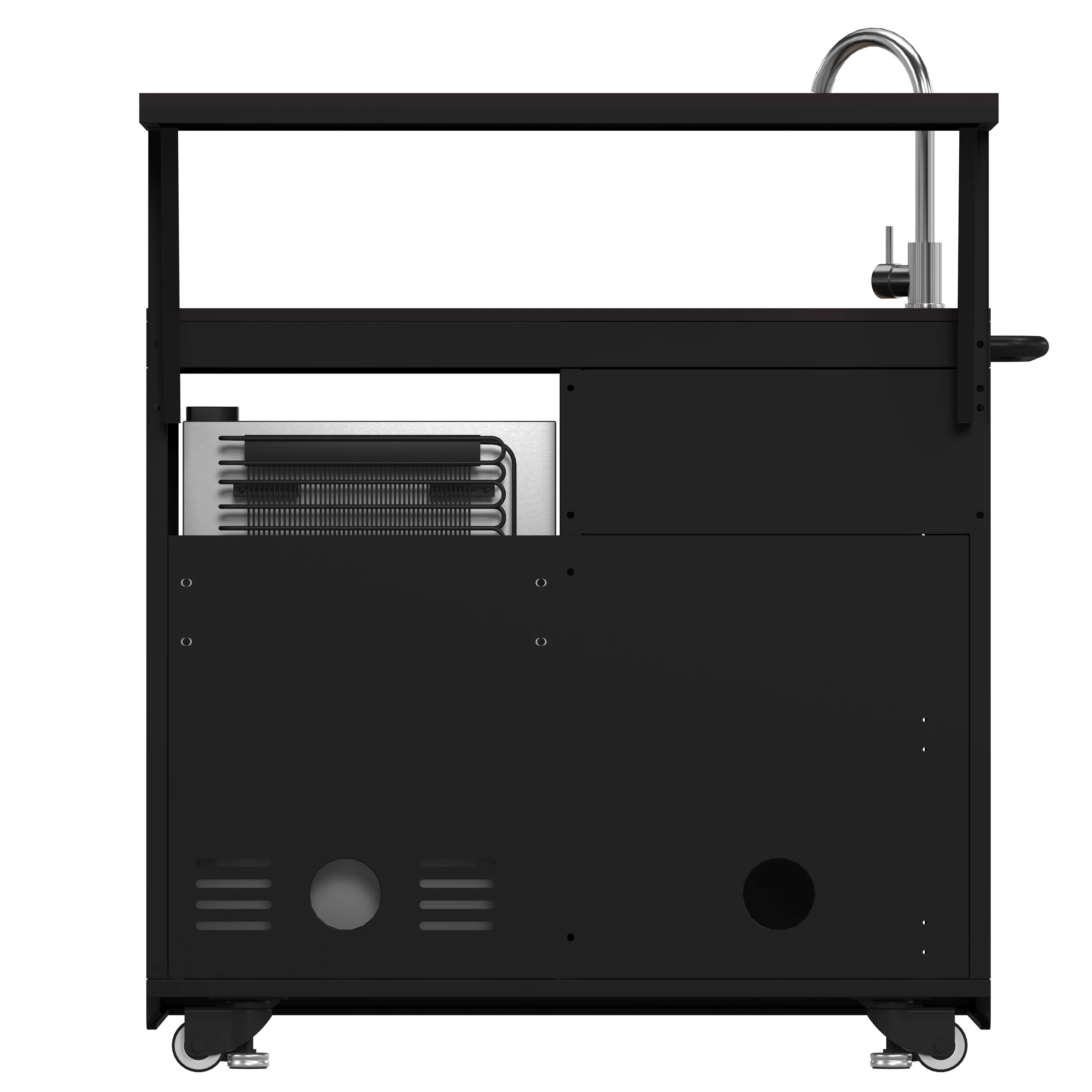 All’Aperto 99,600 BTU Outdoor Kitchen, 5 Burners, Infrared Burners, Side Burner, Black Sintered Stone Countertops, Gas Pizza Oven, Sink Module, Bar & Beverage Center FODKT2568BLK