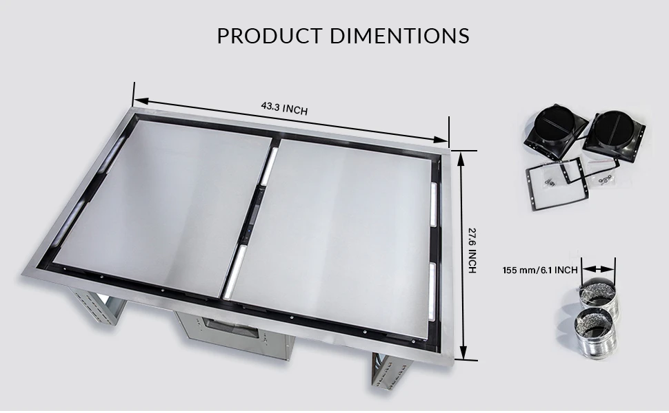 Arezzo 44-Inch Recessed Ceiling Range Hood, Dual Motors, 1200 CFM, Hybrid Filters, Remote Control FRHRE531244