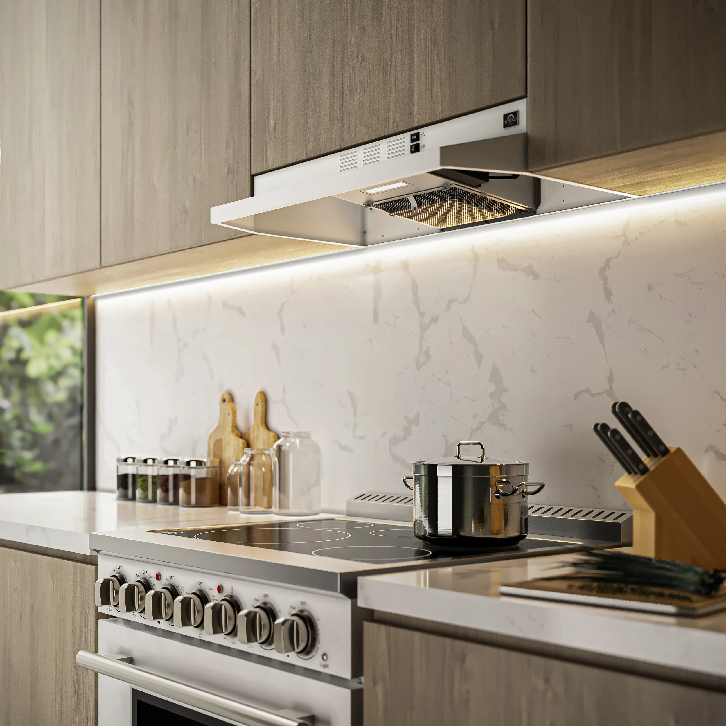 Cappa 30-Inch Under Cabinet Range Hood, White, 200 CFM, Convertible, LED Lighting FRHUC520030WHT