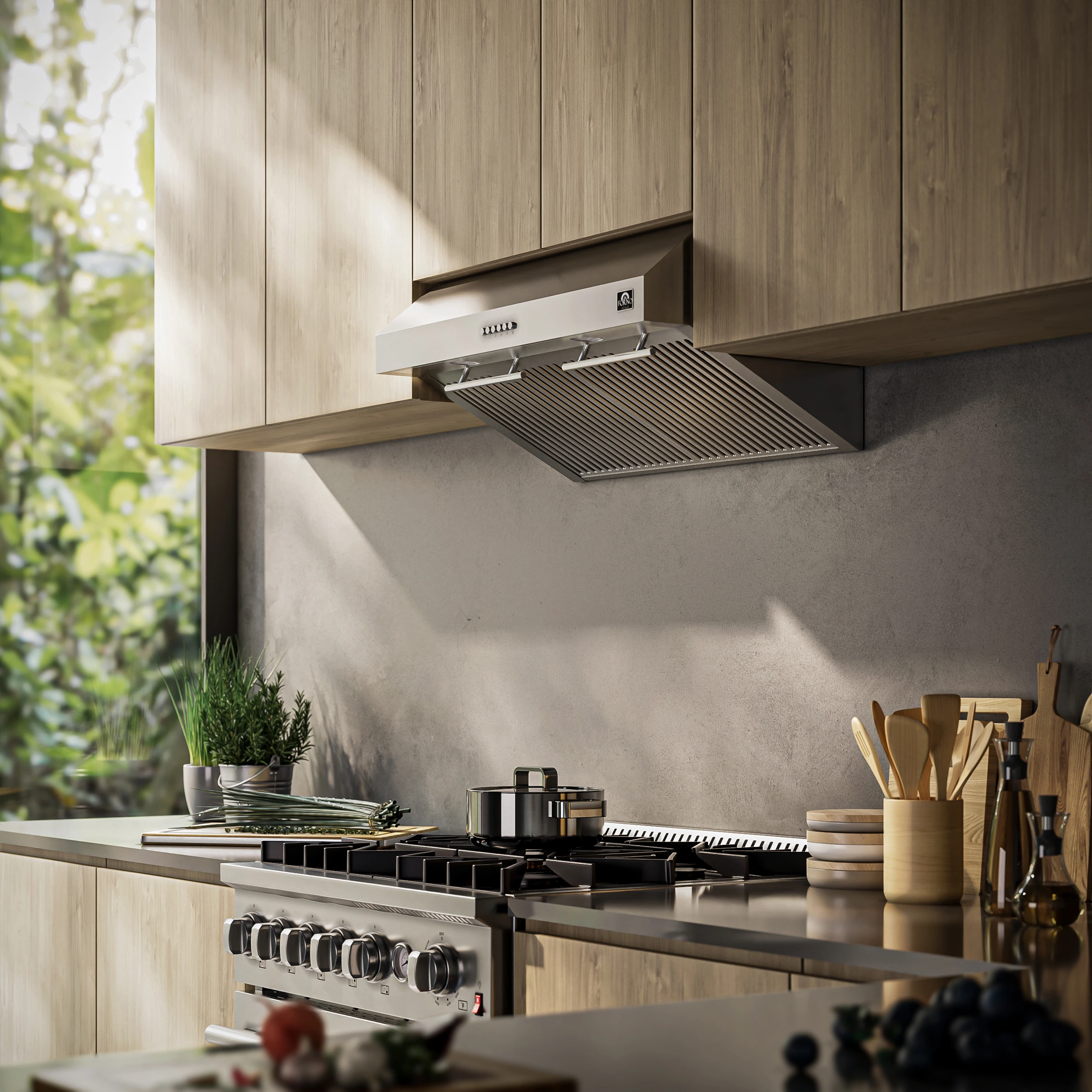 Bari Espresso 30-Inch Under Cabinet Range Hood, Stainless Steel, 400 CFM, LED Lighting, Dishwasher-Safe Baffle Filters, 4-Speed Fan Control FRHUC525530