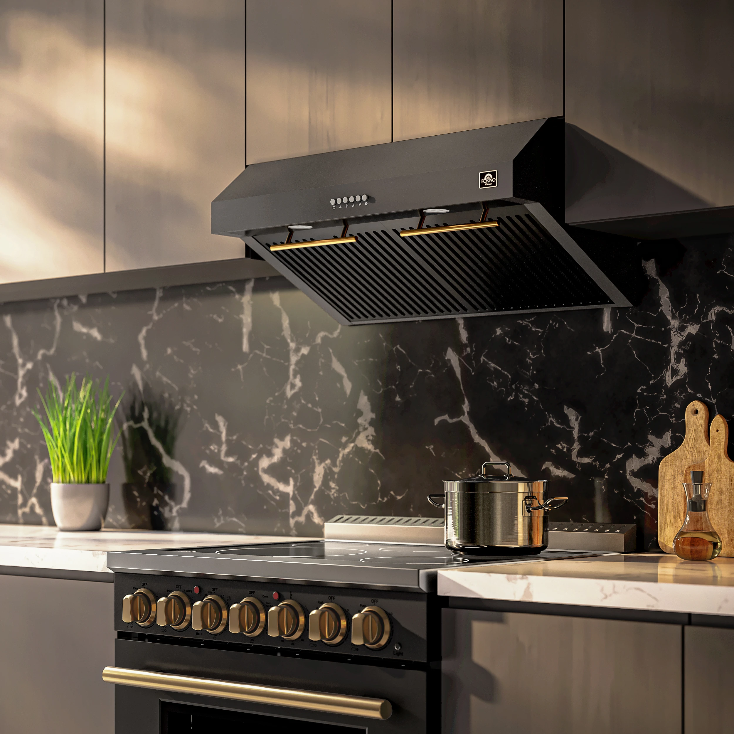 Bari Espresso 30-Inch Under Cabinet Range Hood, Black, 600 CFM, LED Lighting, Dishwasher-Safe Baffle Filters, 3-Speed Fan Control FRHUC525530BLK