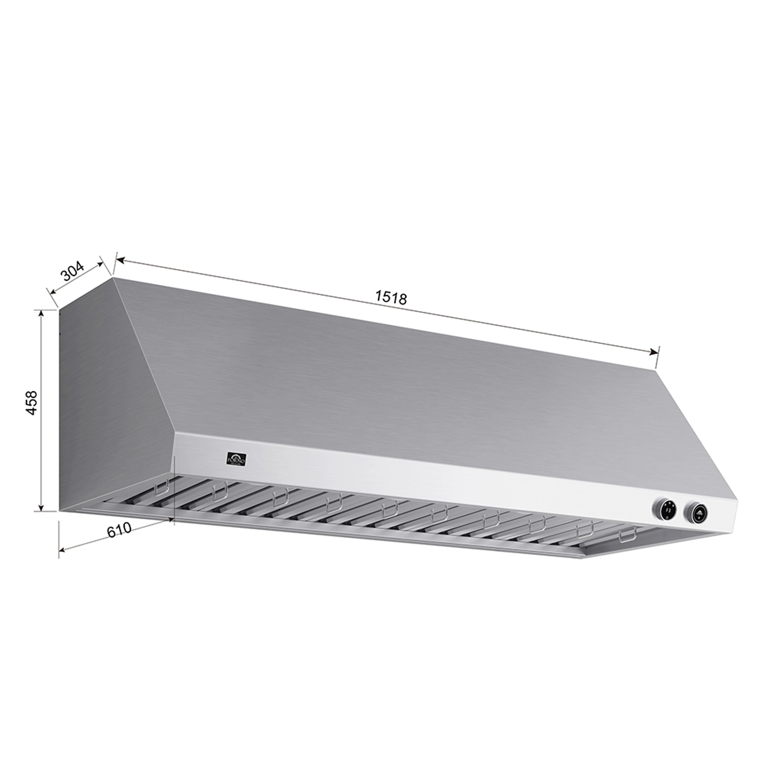 Biagio 60-Inch Wall Mounted Range Hood, Stainless Steel, Heavy Duty FRHWM500960