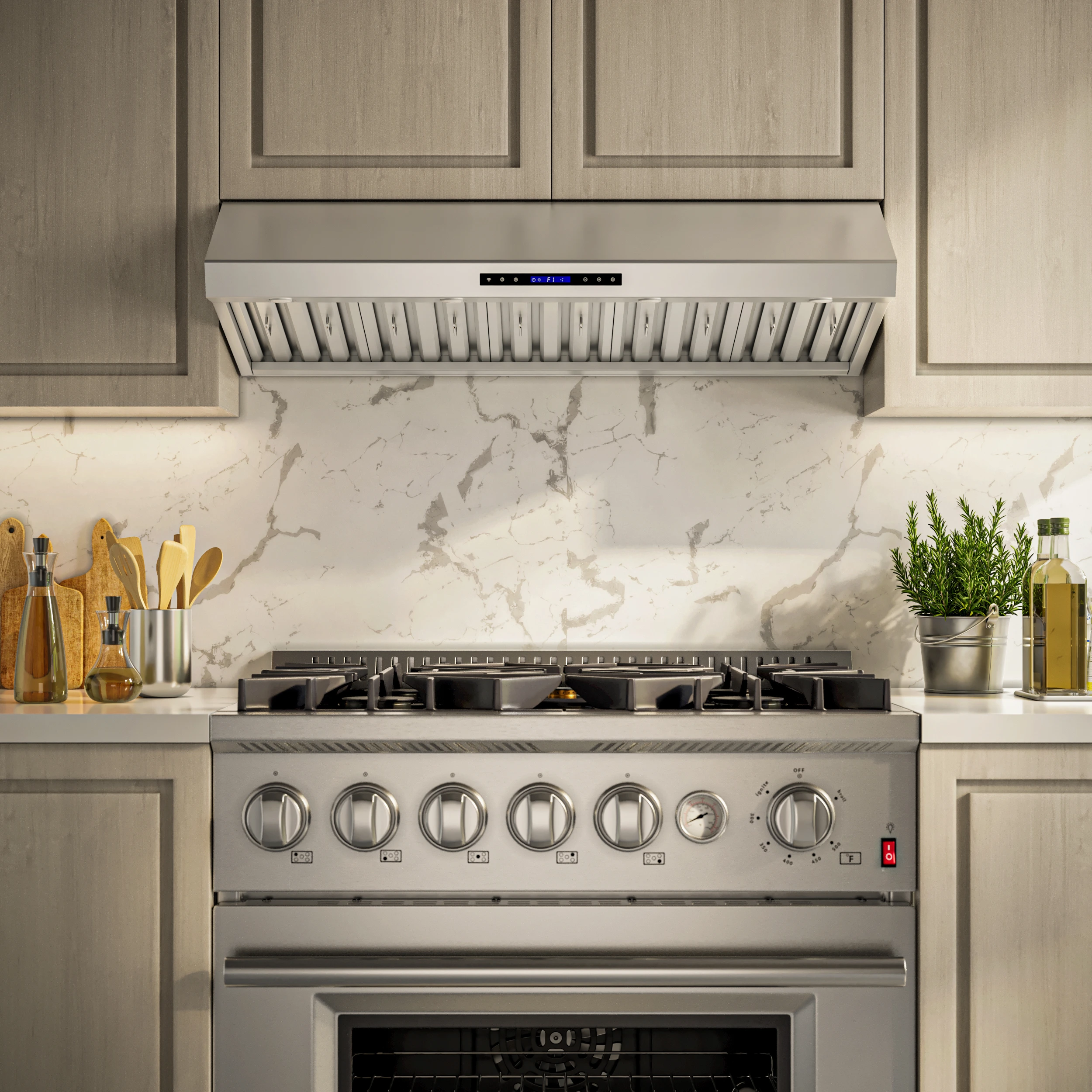 Palazzo 60-Inch Wall Mounted Range Hood, Stainless Steel, Heavy Duty Baffle Filters, Remote Control FRHWM503060