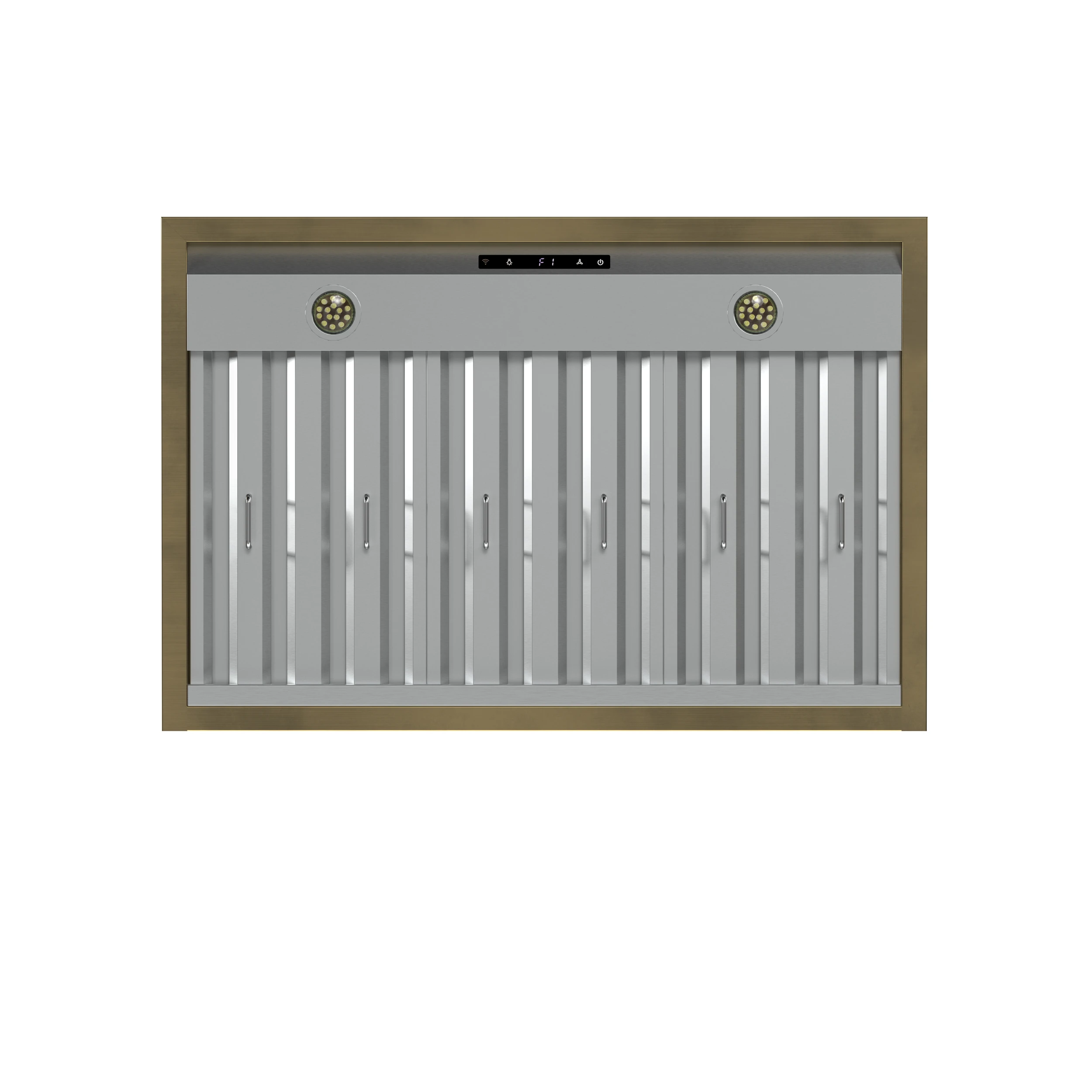 Vittorio 36-Inch Wall Mount Range Hood, Black with Antique Brass Trim, 600 CFM Airflow, Dishwasher-Safe Baffle Filters, Remote Control, 3-Speed Fan, Bright LED Lighting. FRHWM507836BLK