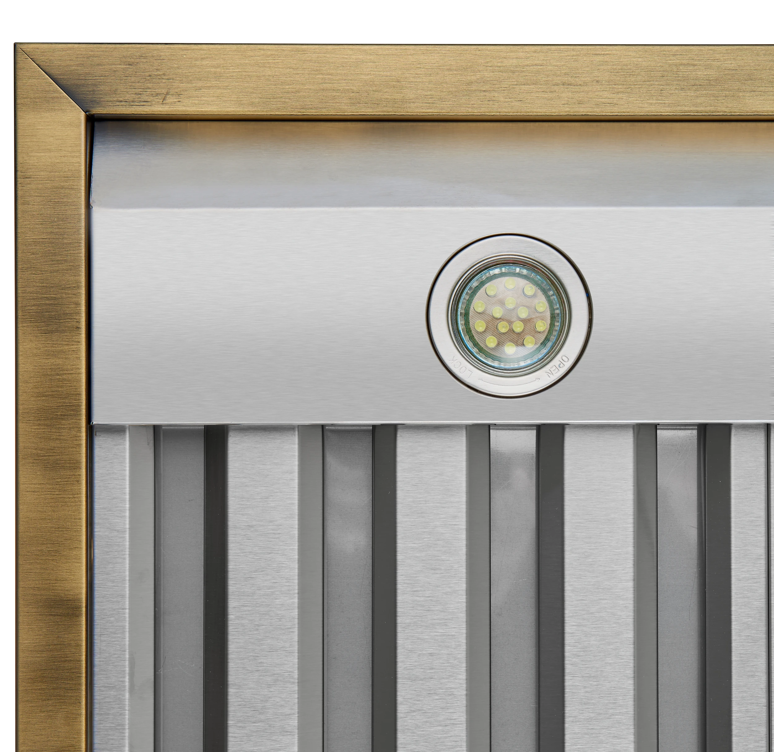 Vittorio 36-Inch Wall Mount Range Hood, Black with Antique Brass Trim, 600 CFM Airflow, Dishwasher-Safe Baffle Filters, Remote Control, 3-Speed Fan, Bright LED Lighting. FRHWM507836BLK