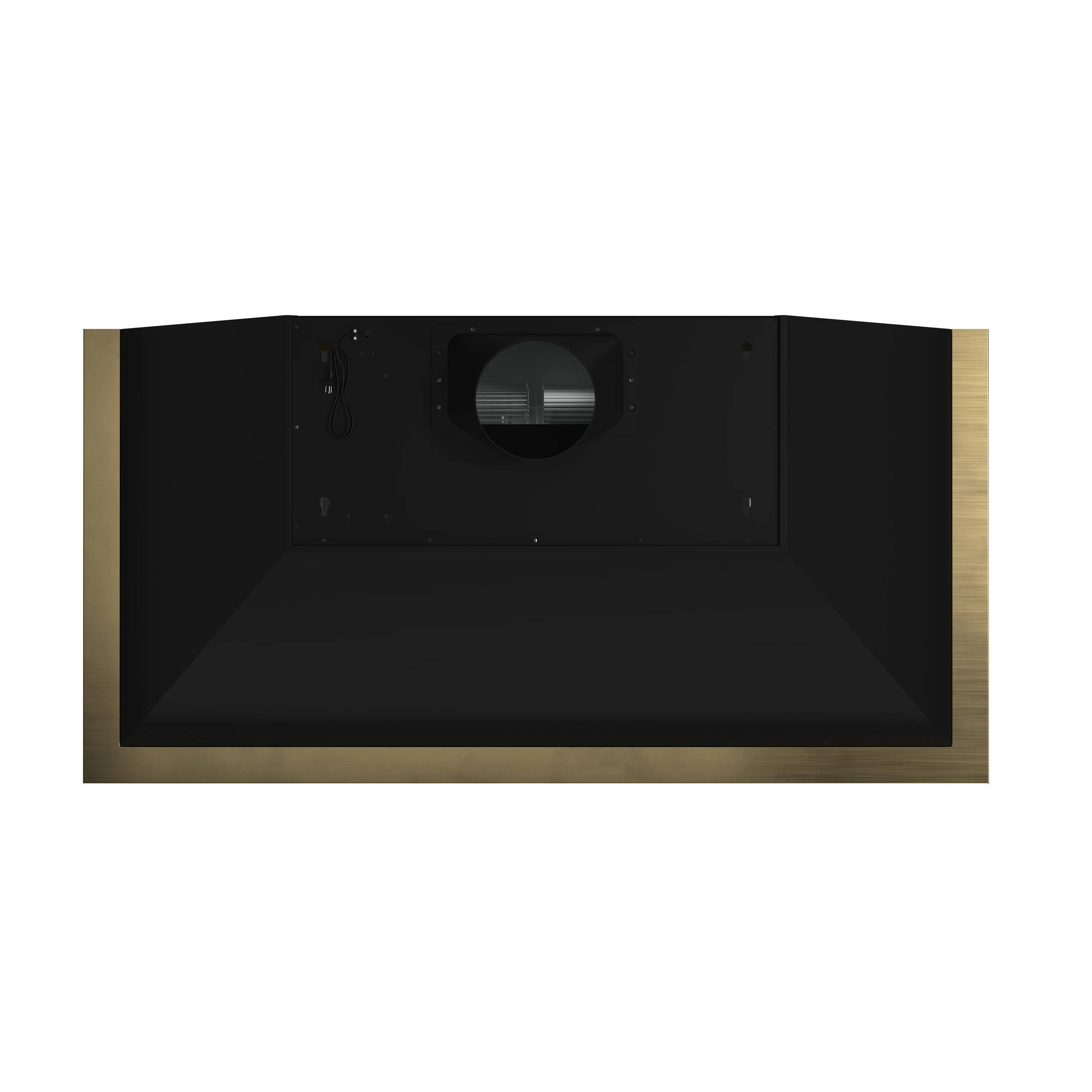 Vittorio 48-Inch Wall Mount Range Hood, Black with Antique Brass Trim, 600 CFM Airflow, Dishwasher-Safe Baffle Filters, Remote Control, 3-Speed Fan, Bright LED Lighting. FRHWM507848BLK
