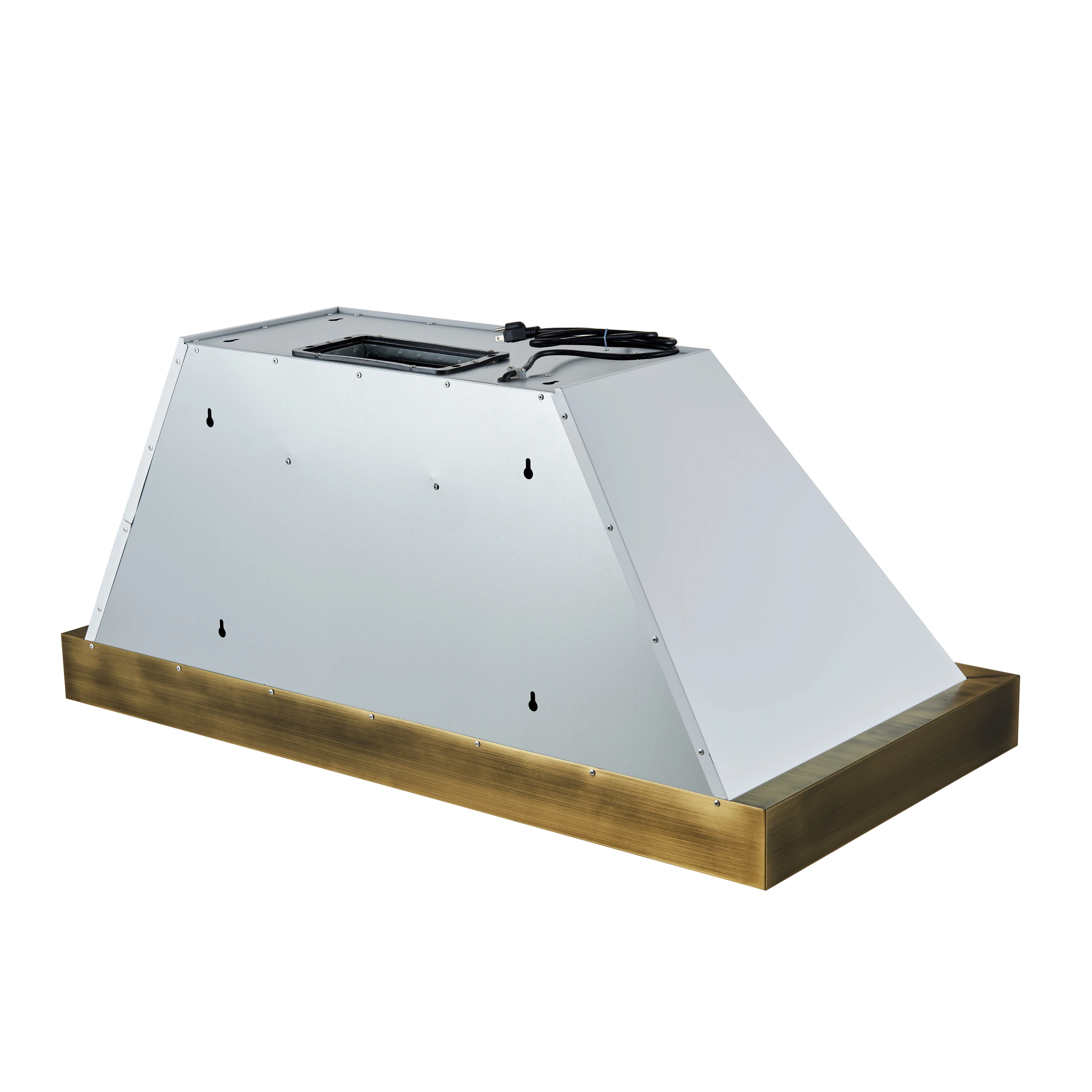 Vittorio 48-Inch Wall Mount Range Hood, White with Antique Brass Trim, 600 CFM Airflow, Dishwasher-Safe Baffle Filters, Remote Control, 3-Speed Fan, Bright LED Lighting FRHWM507848WHT