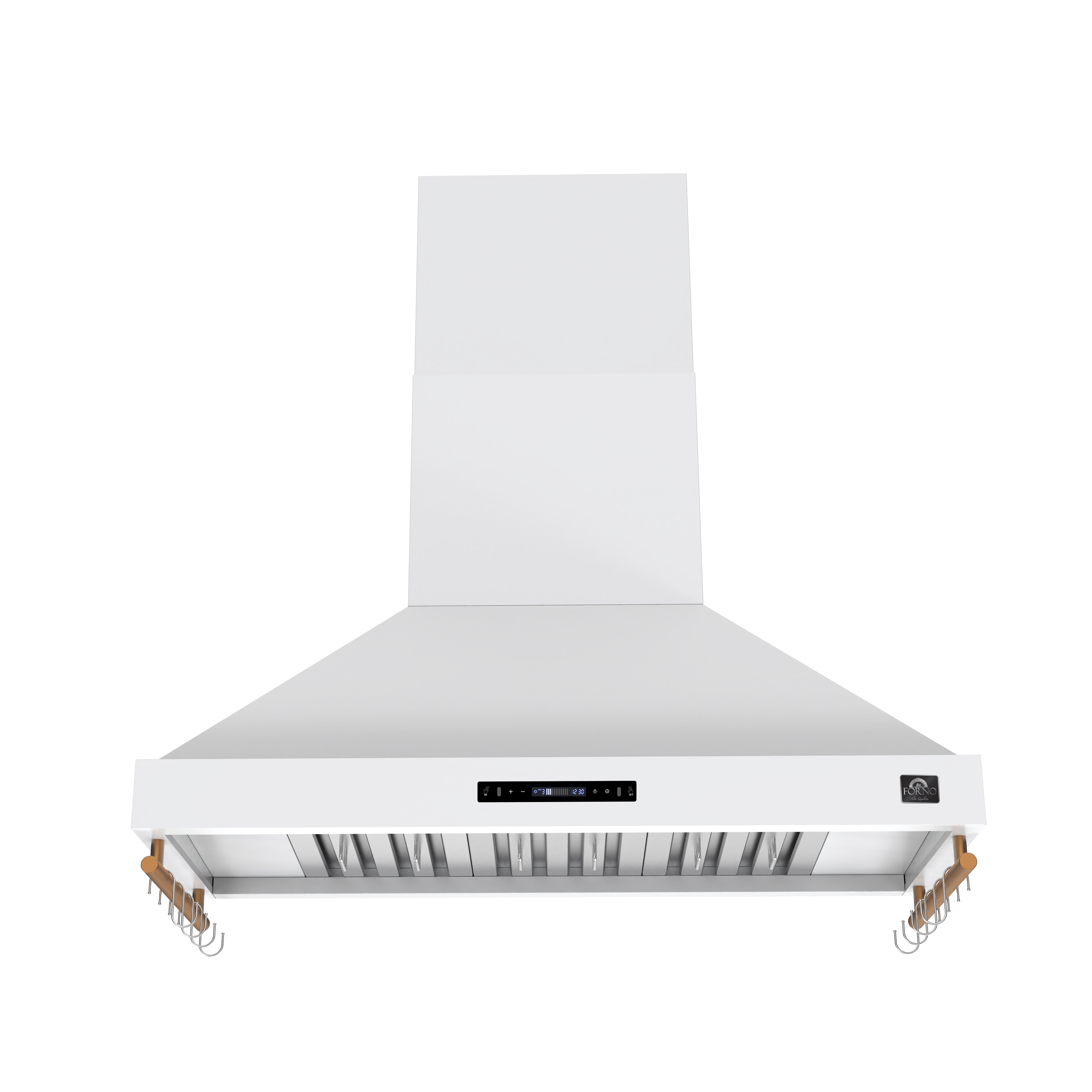 Venezia 48 Inch Wall-Mounted Range Hood in with Antique Brass Accessories, Touch Controls and Baffle Filters FRHWM550348WHT