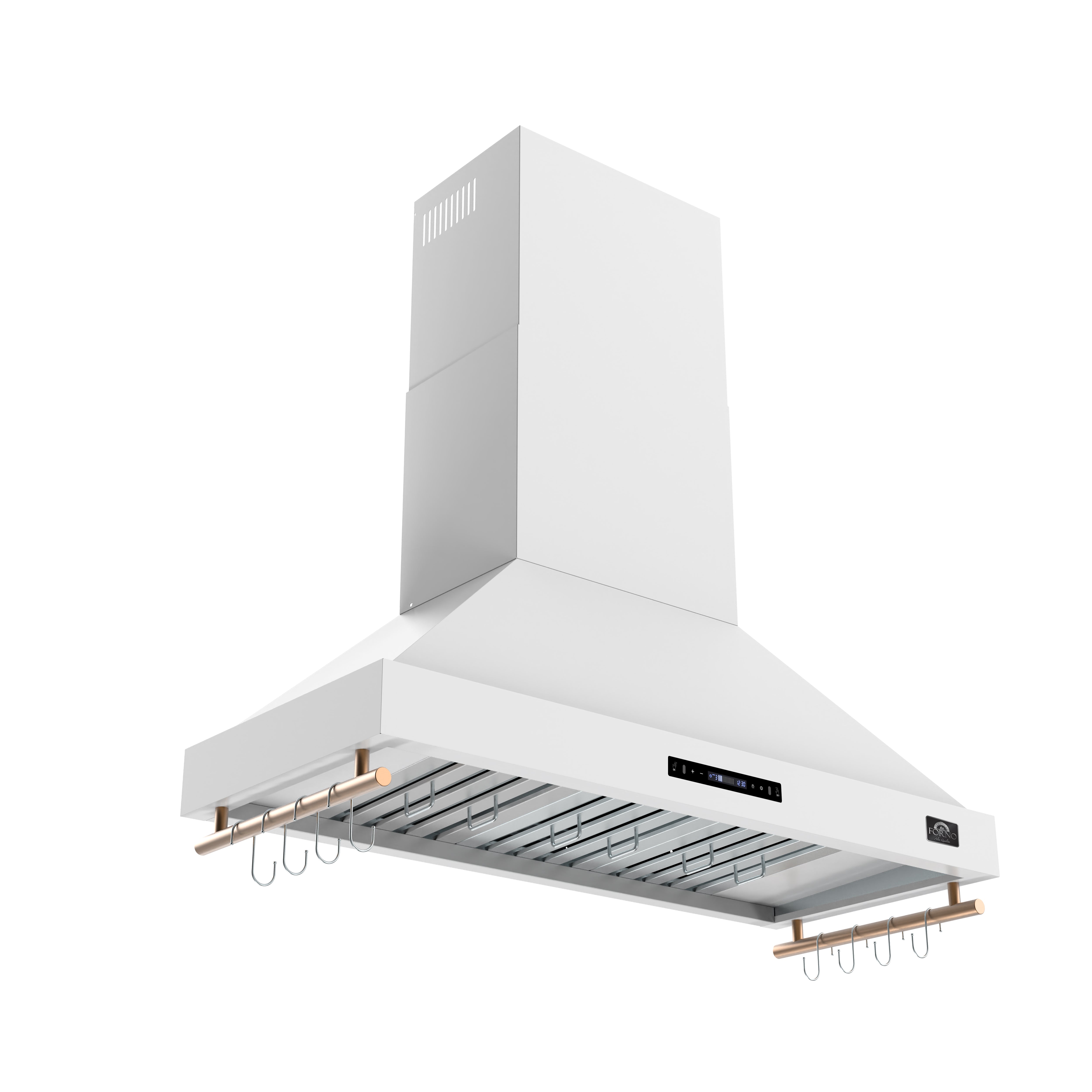 Venezia 48 Inch Wall-Mounted Range Hood in with Antique Brass Accessories, Touch Controls and Baffle Filters FRHWM550348WHT