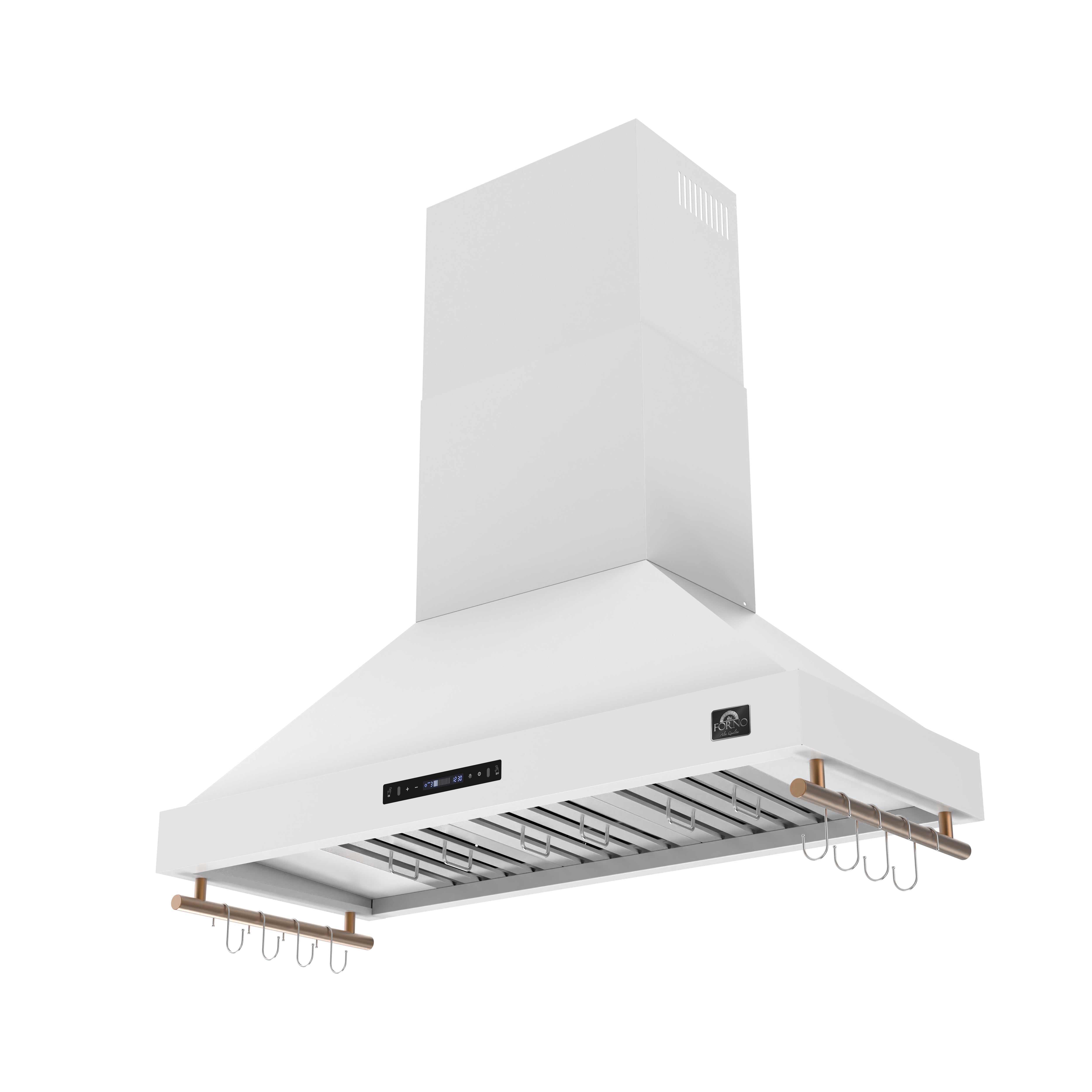Venezia 48 Inch Wall-Mounted Range Hood in with Antique Brass Accessories, Touch Controls and Baffle Filters FRHWM550348WHT