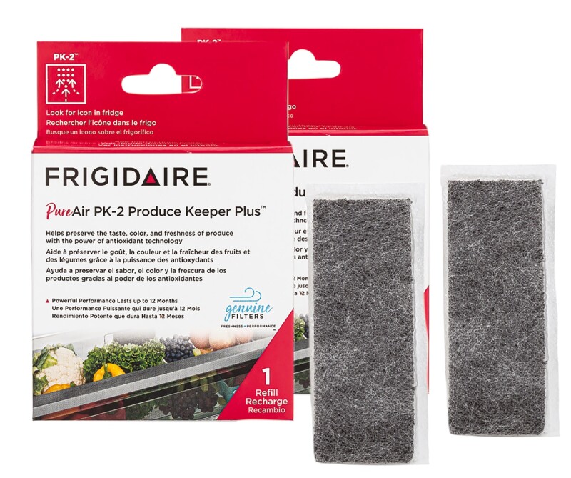FPPWFU02, FRGPAAF2, and (2) FRPAPK2RF Water and Air Filter Combo Kit with Produce Keeper Plus FRIGCOMBO8