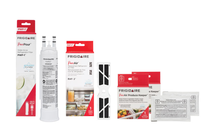 FPPWFU01, FRGPAAF2, and (2) FRPAPKRF Water and Air Filter Combo Kit with Produce Keeper FRIGCOMBO9