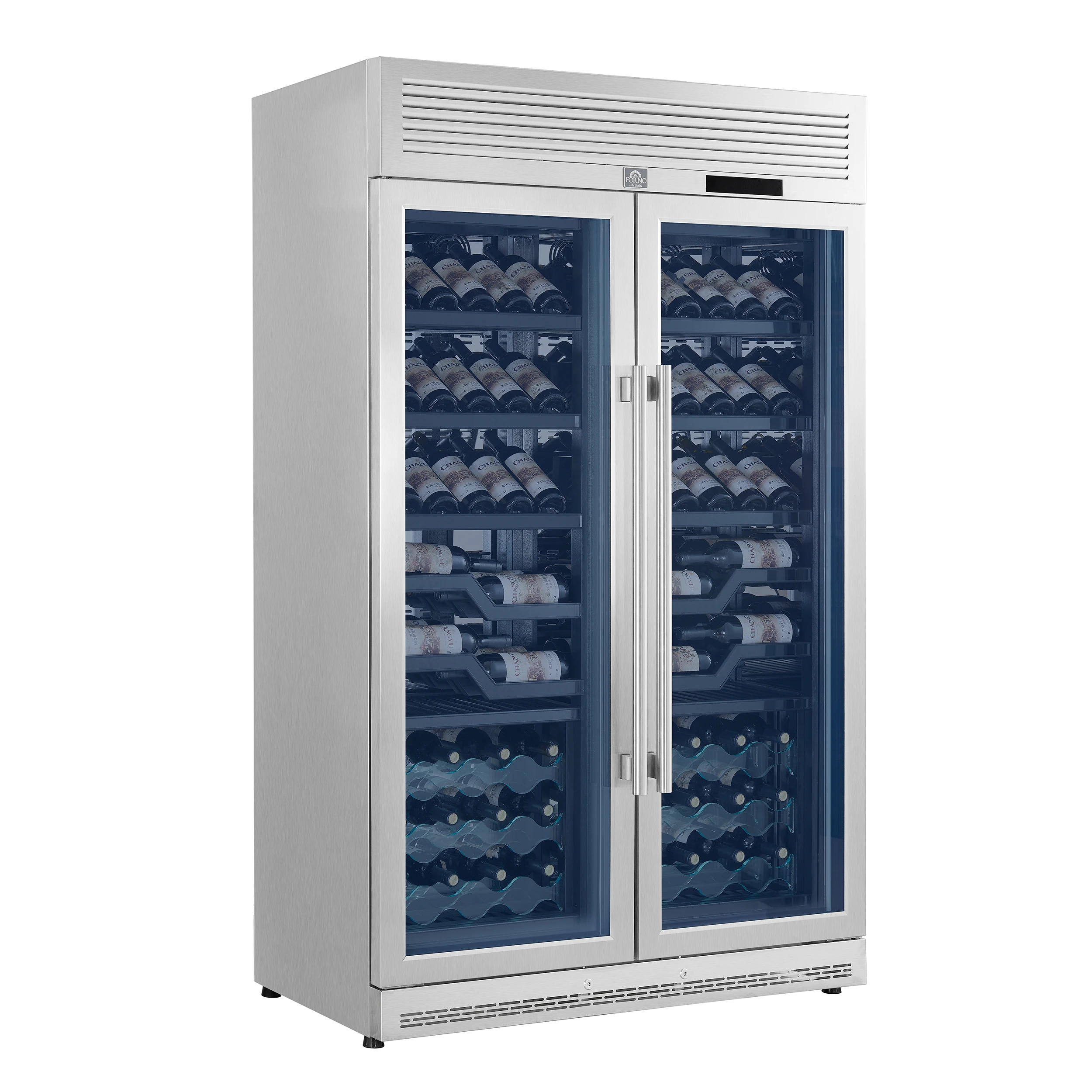 Abruzzo 48-Inch Dual Zones Wine Cellar, 102 Bottles, 24 cu. ft., Green Acrylic Holders & Black Shelves FWCDR661048S
