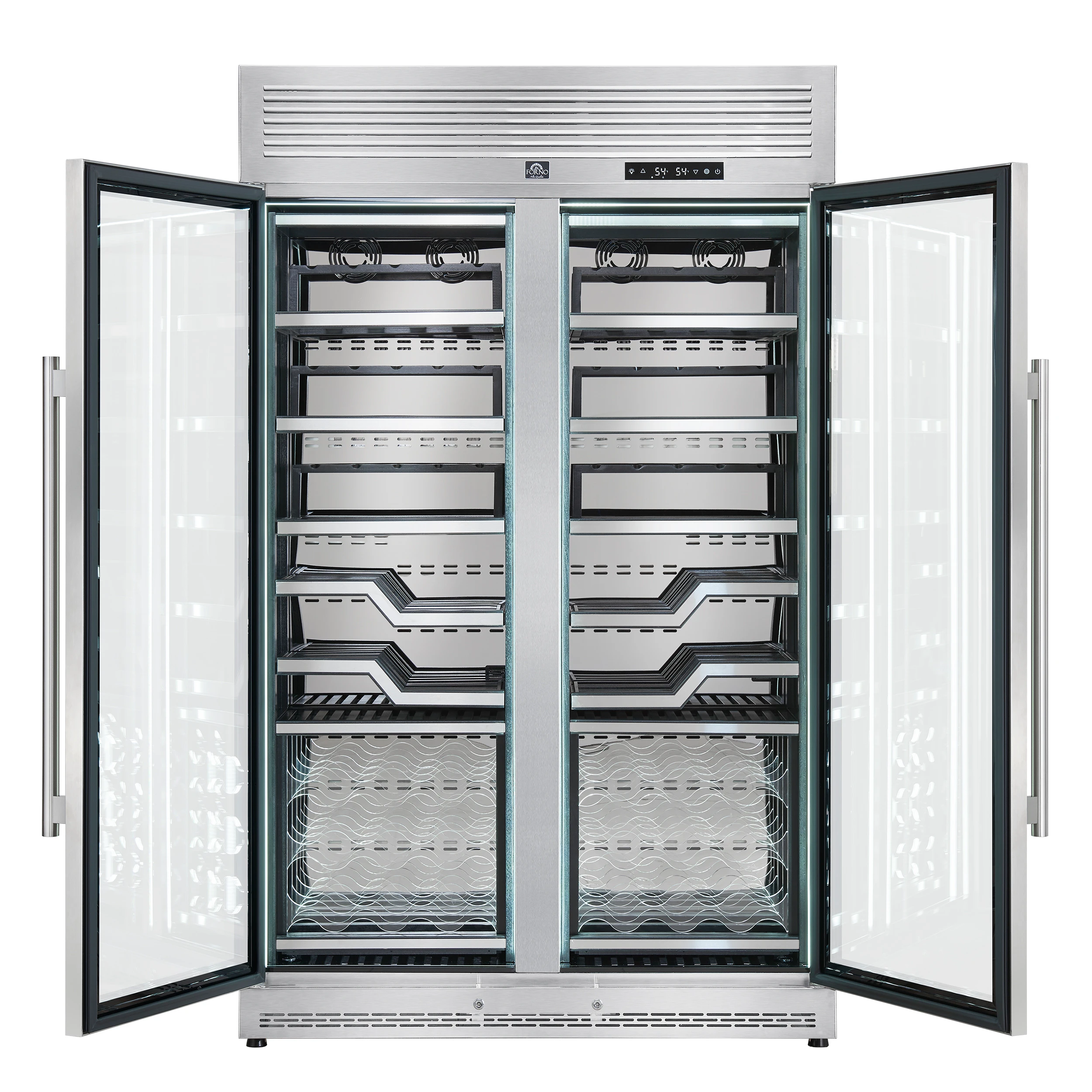 Abruzzo 48-Inch Dual Zone Wine Cellar, 102 Bottles, 24 cu. ft., Clear Acrylic Holders & Stainless Trim Shelves FWCDR661148S