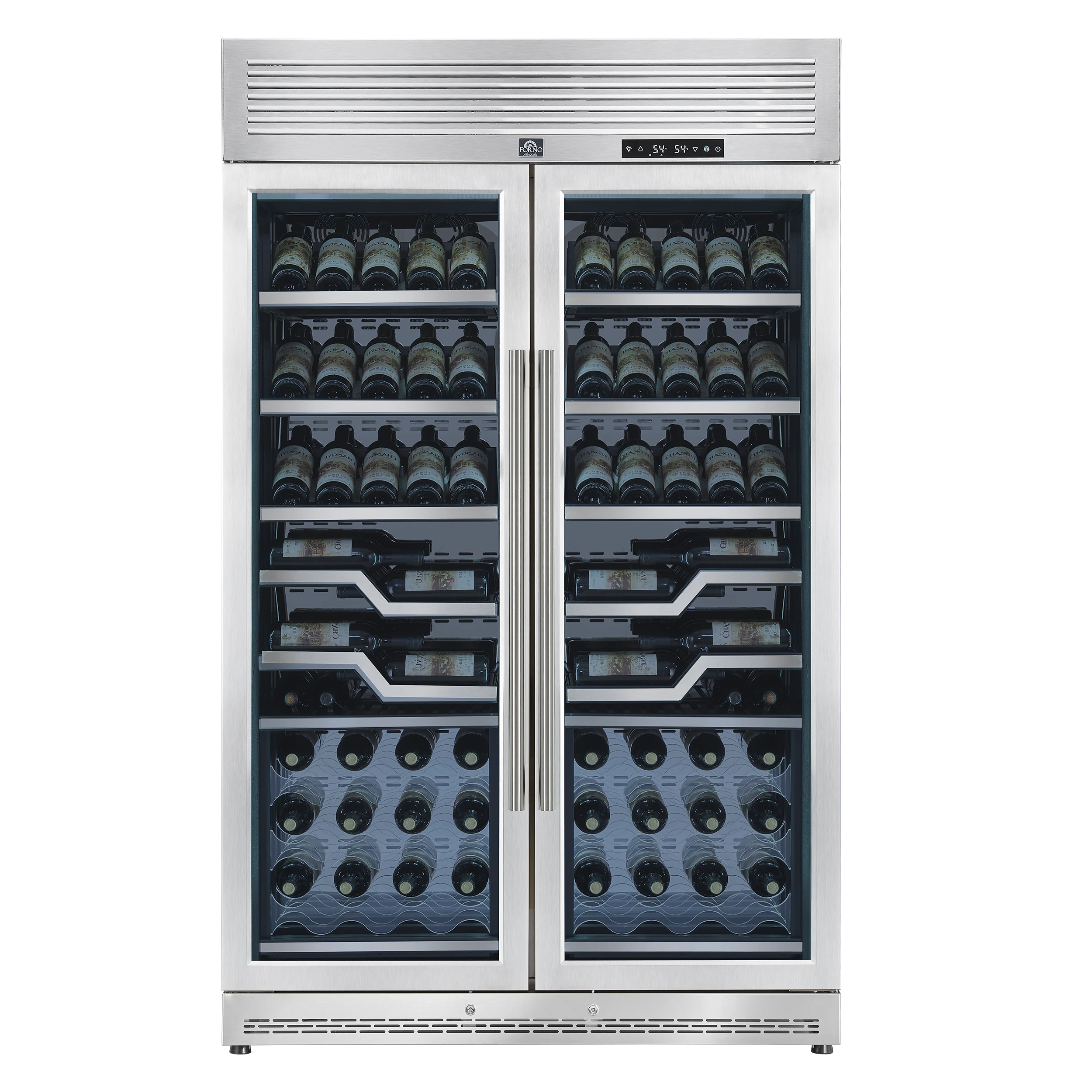 Abruzzo 48-Inch Dual Zone Wine Cellar, 102 Bottles, 24 cu. ft., Clear Acrylic Holders & Stainless Trim Shelves FWCDR661148S