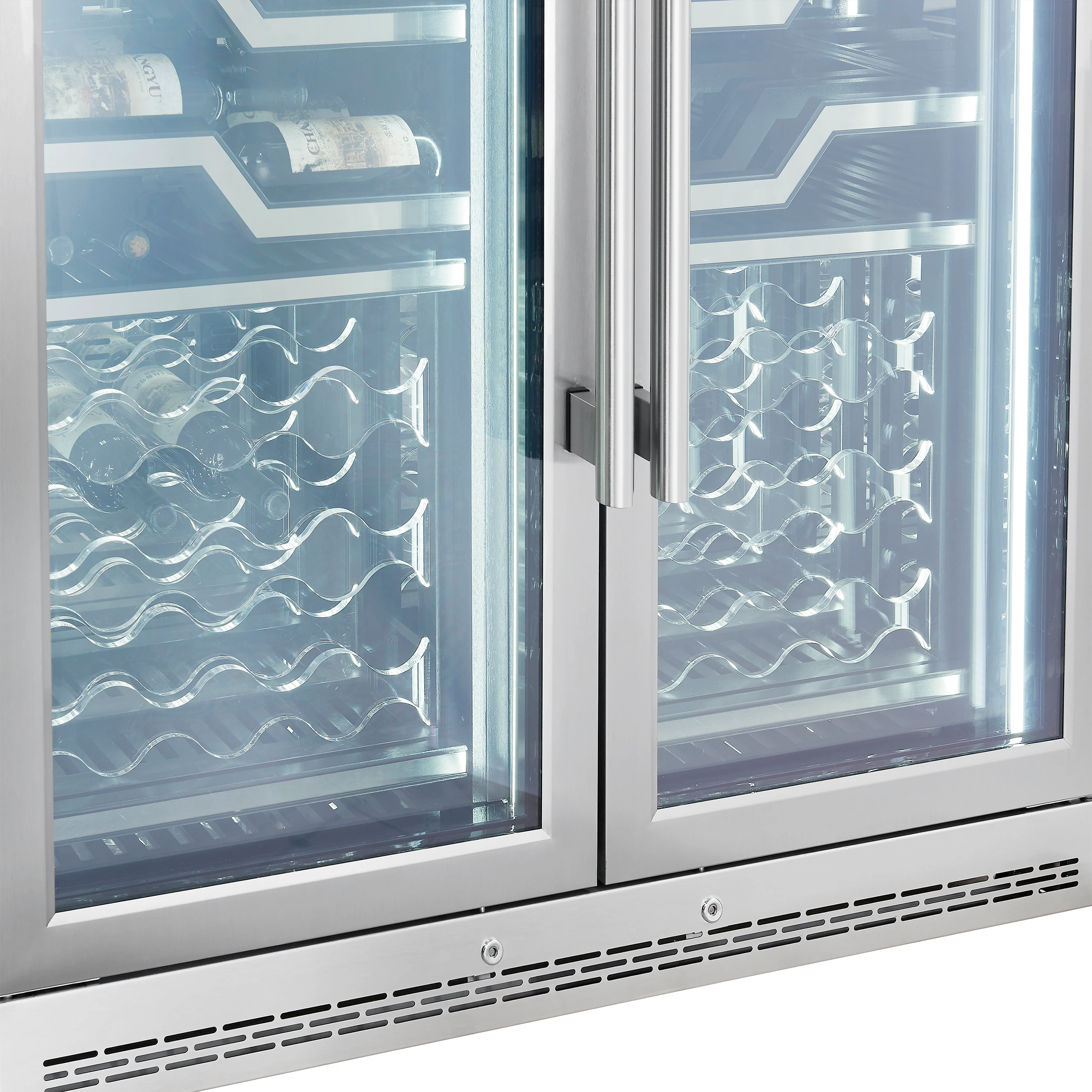 Abruzzo 48-Inch Dual Zone Wine Cellar, 102 Bottles, 24 cu. ft., Clear Acrylic Holders & Stainless Trim Shelves FWCDR661148S