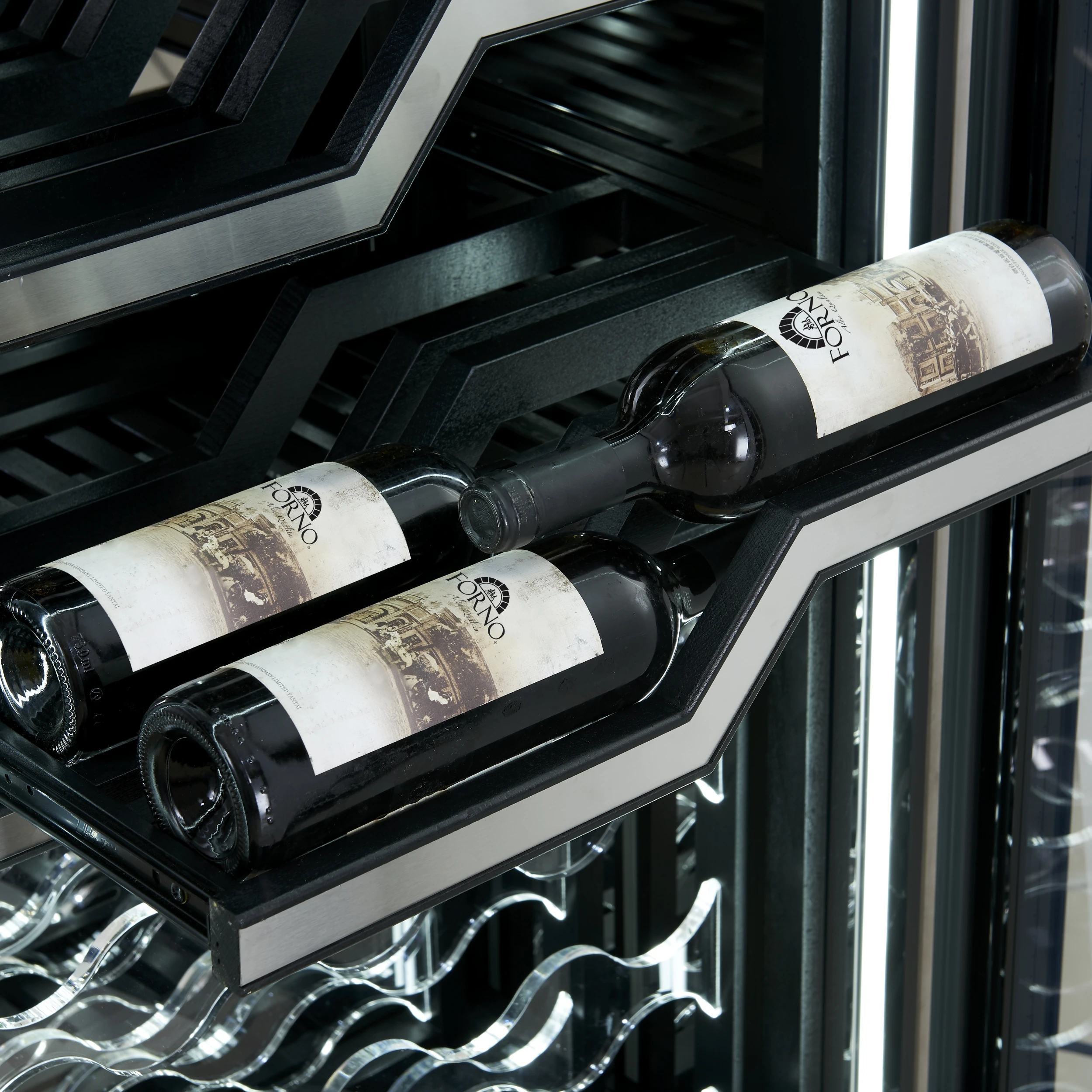 Abruzzo 48-Inch Dual Zone Wine Cellar, 102 Bottles, 24 cu. ft., Clear Acrylic Holders & Stainless Trim Shelves FWCDR661148S