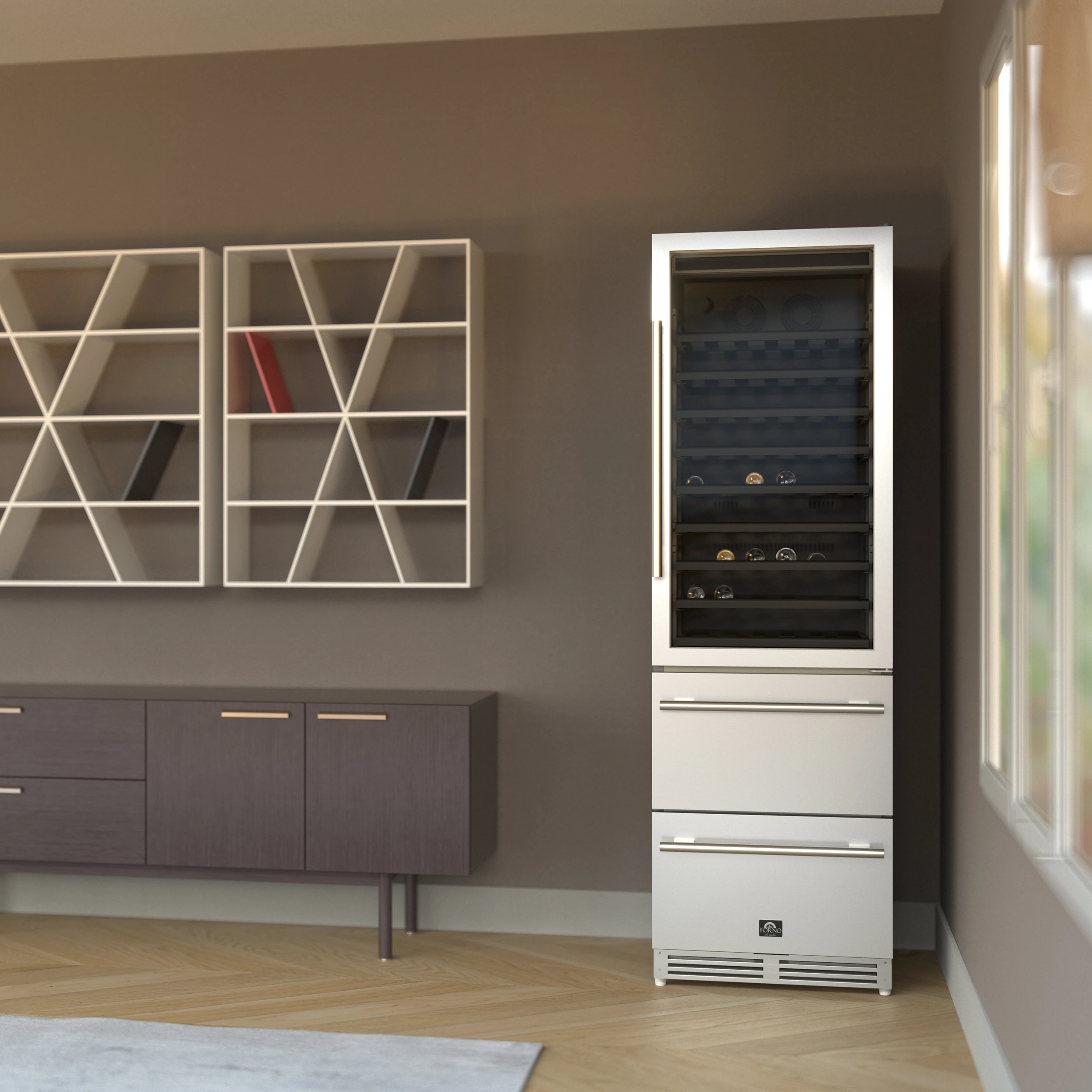 Azienda 24-Inch Dual Temperature Zone Wine Cooler, Up to 108 Bottles, Two Refrigerated Drawers, Adjustable Temperature Zones, Energy Efficient FWCDR662824S