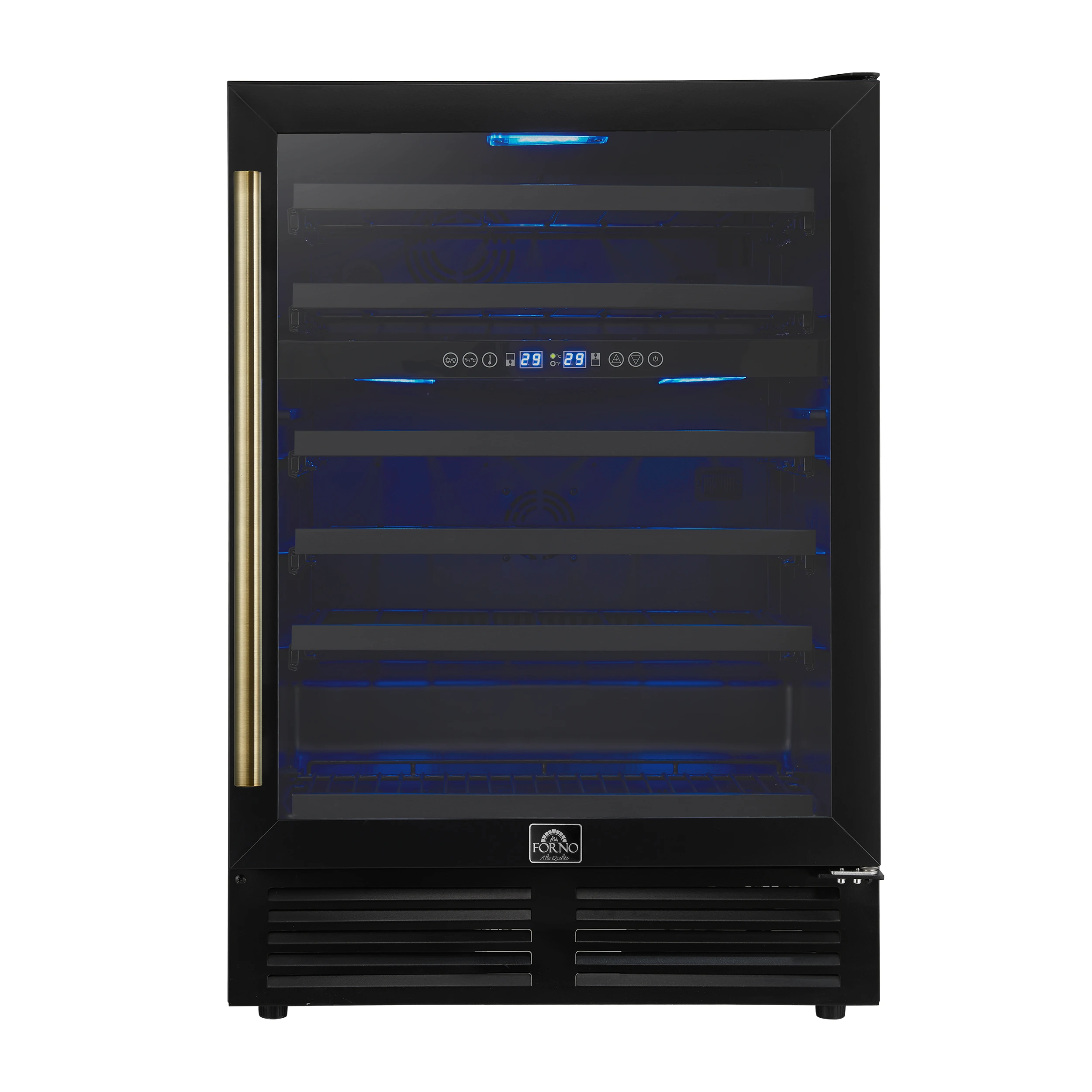 Bacchino 24 Inch Wine Cooler, Black with Antique Brass Handles, with LED Lighting, Triple Glass Door, 51 Bottle Capacity, Built-In or Freestanding FWCDR663424BLK