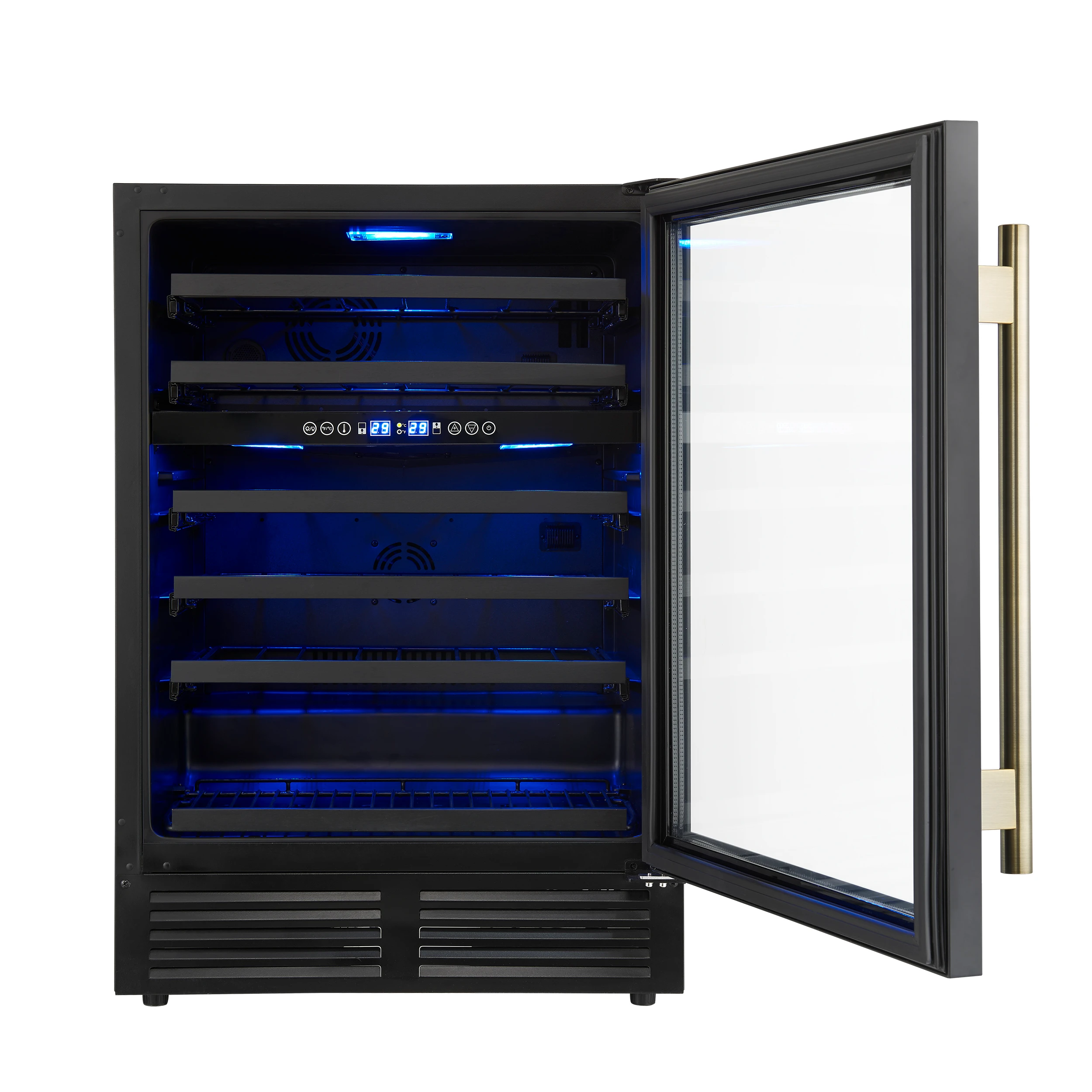 Bacchino 24 Inch Wine Cooler, Black with Antique Brass Handles, with LED Lighting, Triple Glass Door, 51 Bottle Capacity, Built-In or Freestanding FWCDR663424BLK