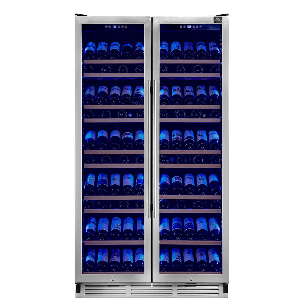 Vernazza 40-Inch Side-by-Side Dual Zone Wine Cellar, 25.07 cu.ft Capacity, Stainless Steel, Temperature Control, UV-Protected Glass Door, Wooden Shelves FWCDR664240S