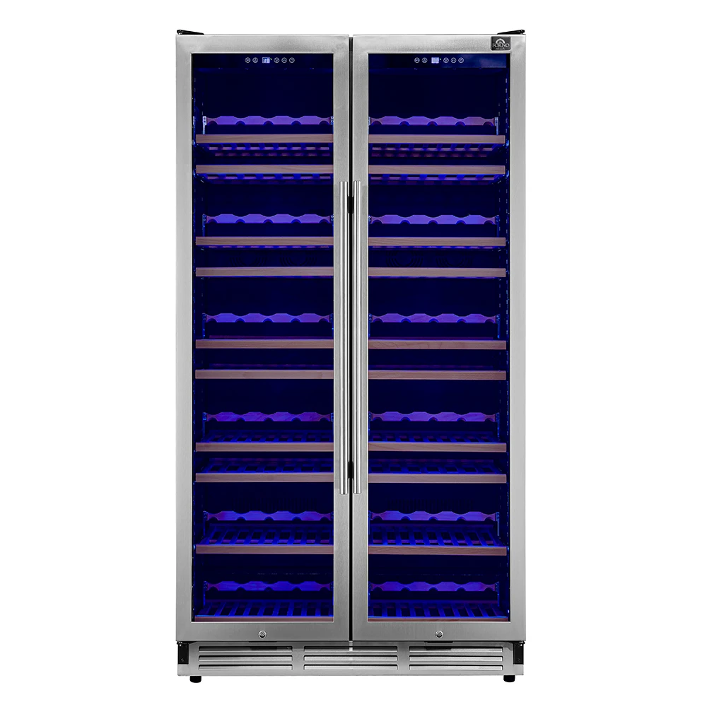Vernazza 40-Inch Side-by-Side Dual Zone Wine Cellar, 25.07 cu.ft Capacity, Stainless Steel, Temperature Control, UV-Protected Glass Door, Wooden Shelves FWCDR664240S