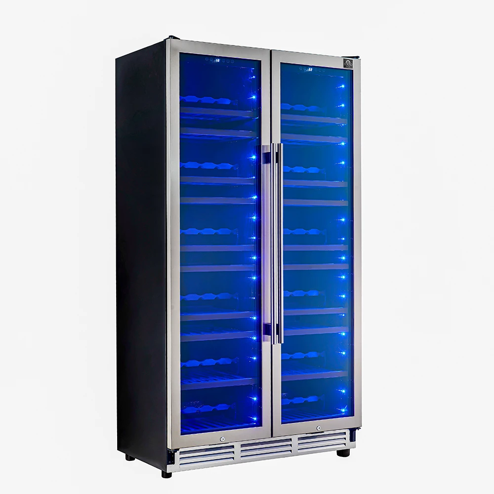 Vernazza 40-Inch Side-by-Side Dual Zone Wine Cellar, 25.07 cu.ft Capacity, Stainless Steel, Temperature Control, UV-Protected Glass Door, Wooden Shelves FWCDR664240S