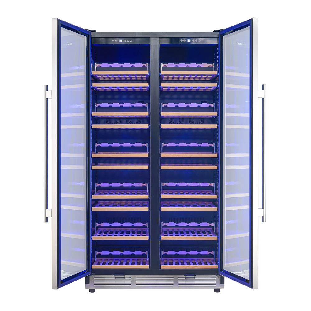 Vernazza 40-Inch Side-by-Side Dual Zone Wine Cellar, 25.07 cu.ft Capacity, Stainless Steel, Temperature Control, UV-Protected Glass Door, Wooden Shelves FWCDR664240S