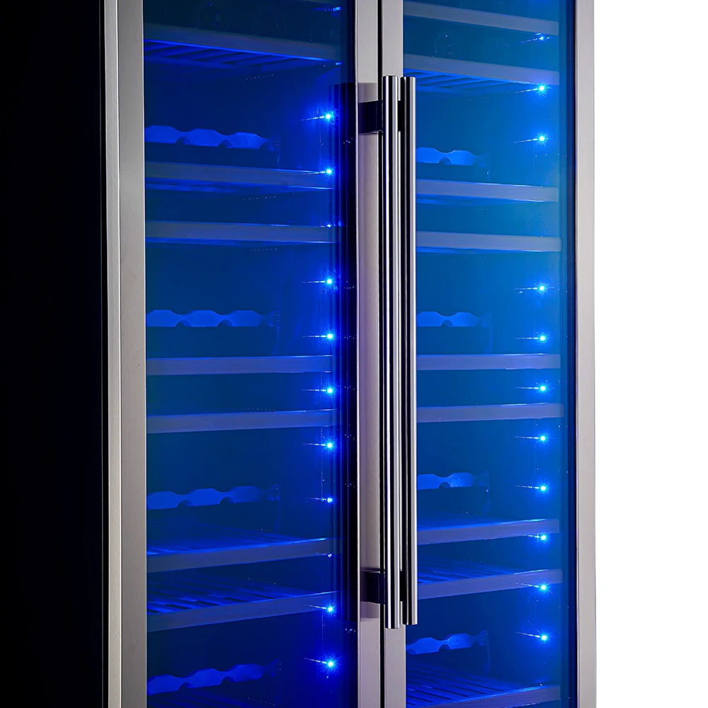 Vernazza 40-Inch Side-by-Side Dual Zone Wine Cellar, 25.07 cu.ft Capacity, Stainless Steel, Temperature Control, UV-Protected Glass Door, Wooden Shelves FWCDR664240S