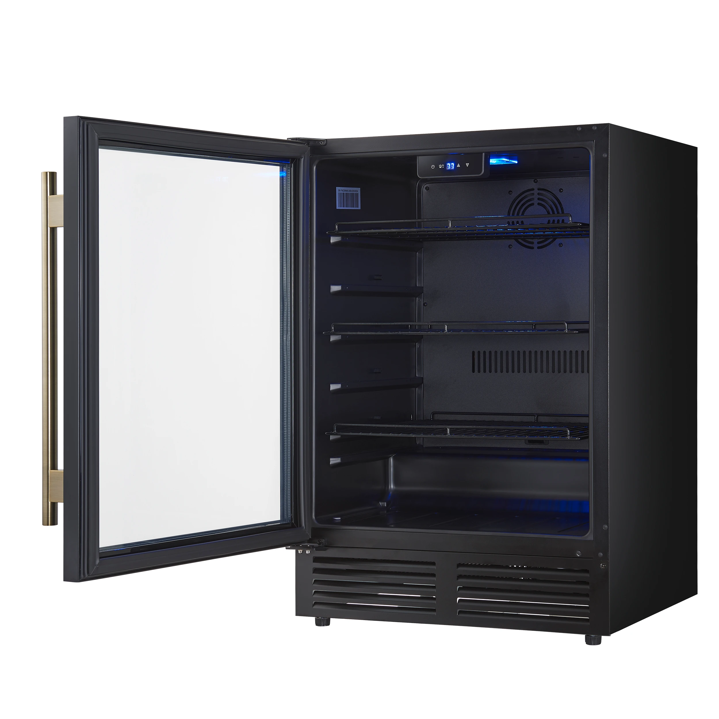 Frescolino 24 Inch Beverage Cooler, Black with Antique Brass Handles, with LED Lighting, Triple Glass Door, 188 Can Capacity, Built-In or Freestanding FWCDR666524BLK