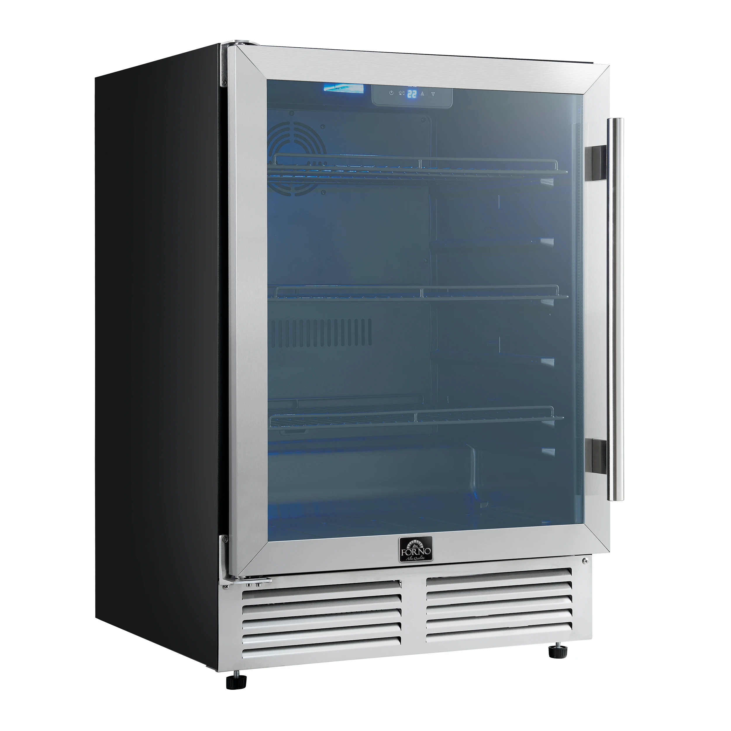 Frescolino 24 Inch Beverage Cooler, Stainless Steel, with LED Lighting, Triple Glass Door, 188 Can Capacity, Built-In or Freestanding FWCDR666524S