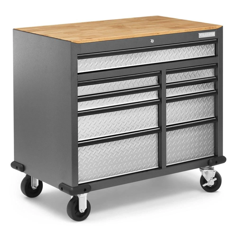 Premier 41 inch 9-drawer Mobile Tool Workbench with Solid Wood Top GAMT41HWJG